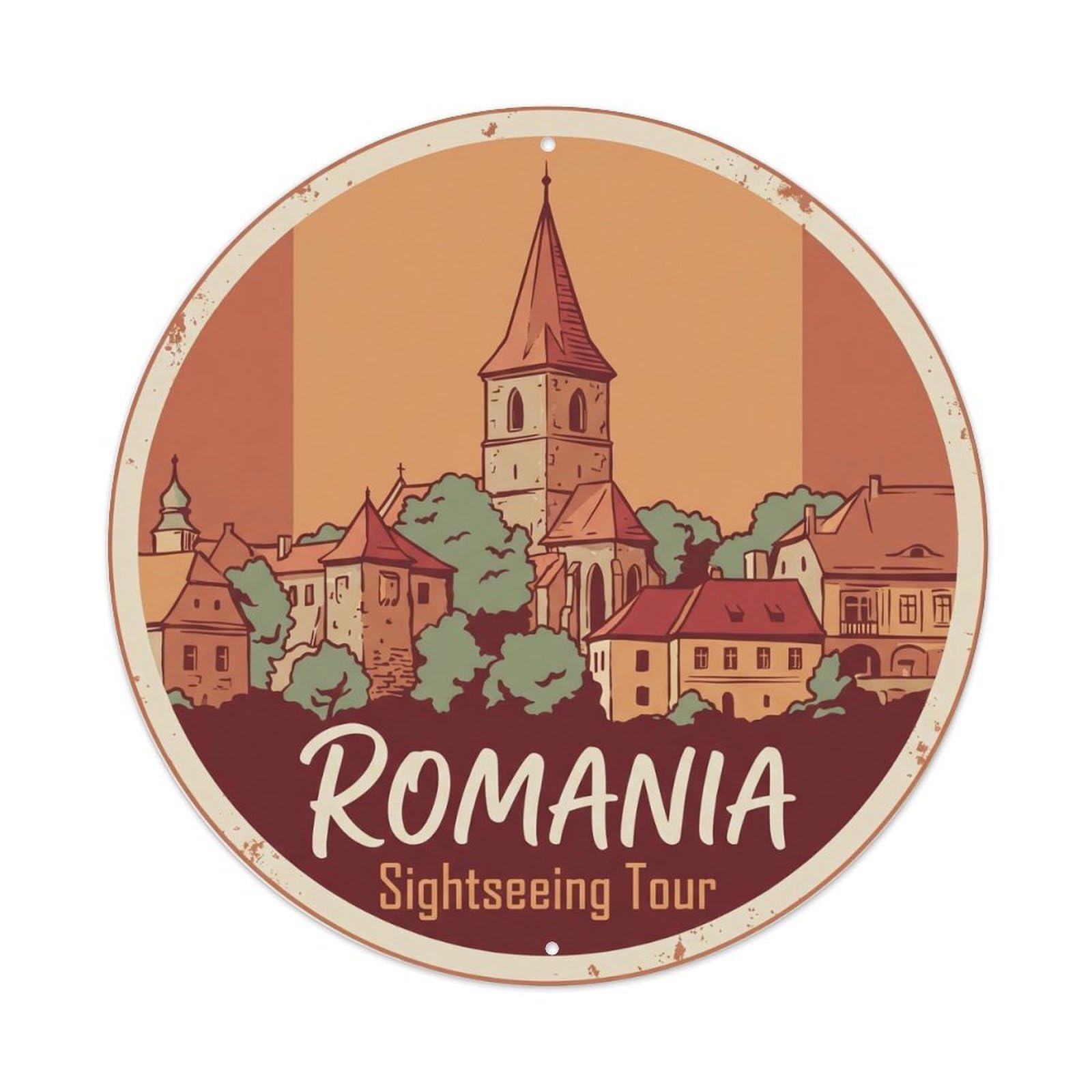 Fqcyn Style Vintage Travel Romania Oldtown Sightseeing Metal Tin Sign