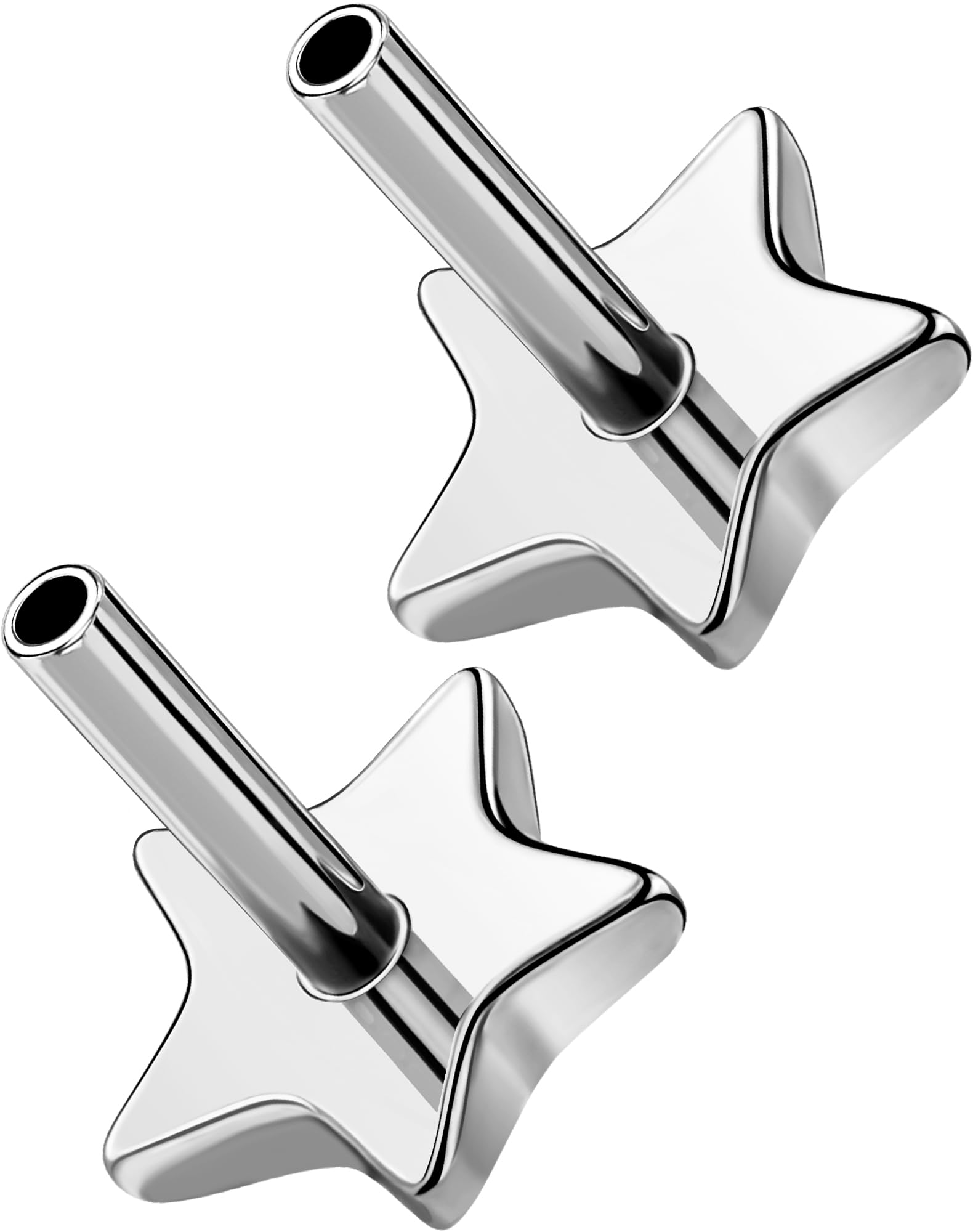 G23 Titanium Flat Back Post (Post Only), Threadless Push Pin &amp; Internally Threaded, 16G/18G/20G, 4.5-14mm, Silver/Gold/Black, Round/Heart/Star/Flower Base for Nose, Helix, Tragus