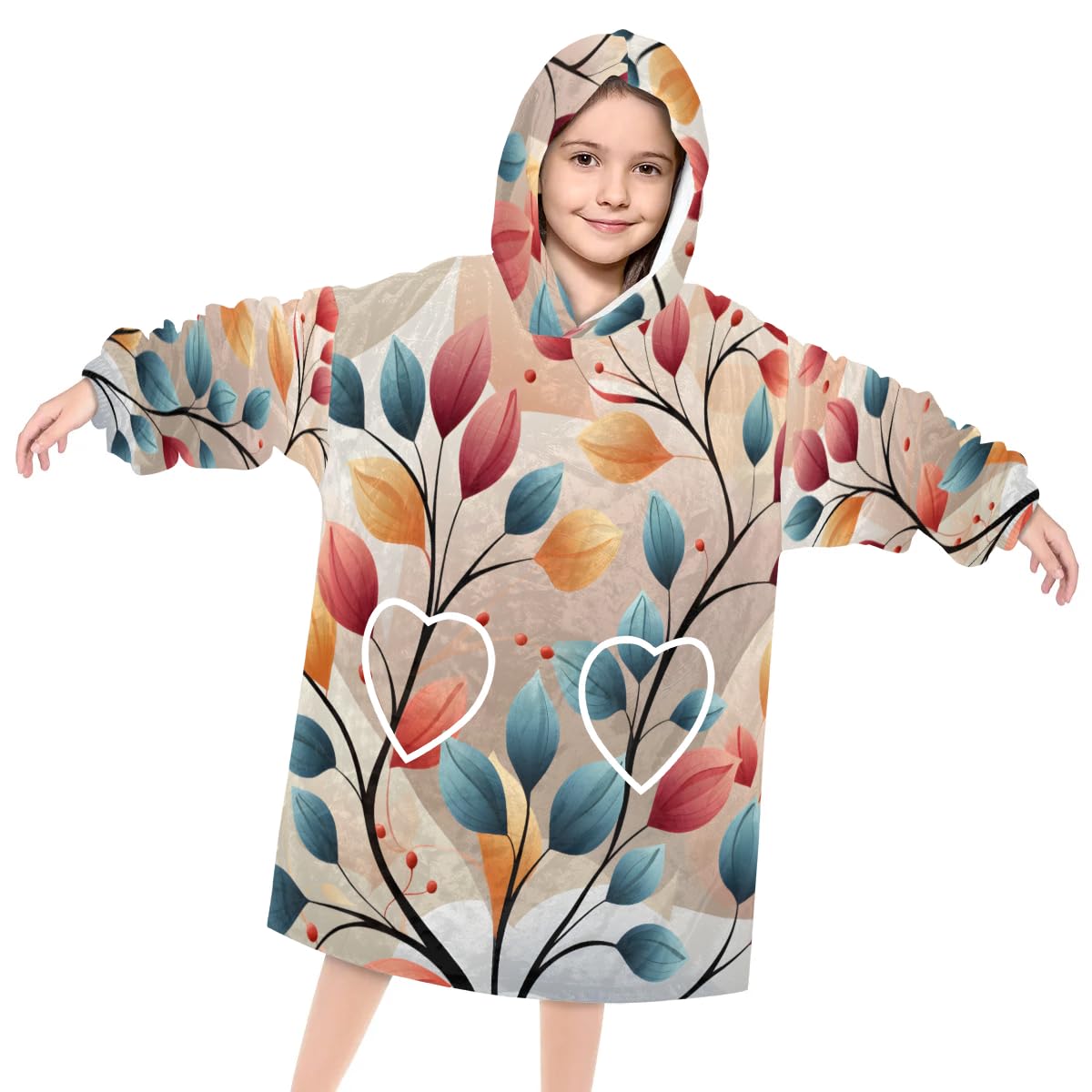 Wearable Blanket Hoodie for Kids, Pretty Tulip Fleece Sweatshirt Blanket Oversized Blanket Sweatshirt with Pocket Flannel Warm Hooded Blanket 6-10 Year Old Girl Boy Gift, One Size