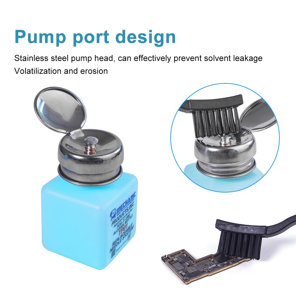 Botella de alcohol líquido con tapa de metal, dispensador de solvente, bombeo de prensa, dispensador de líquido ESD, recipiente de plástico, botella de alcohol líquido de plástico vacía para limpieza