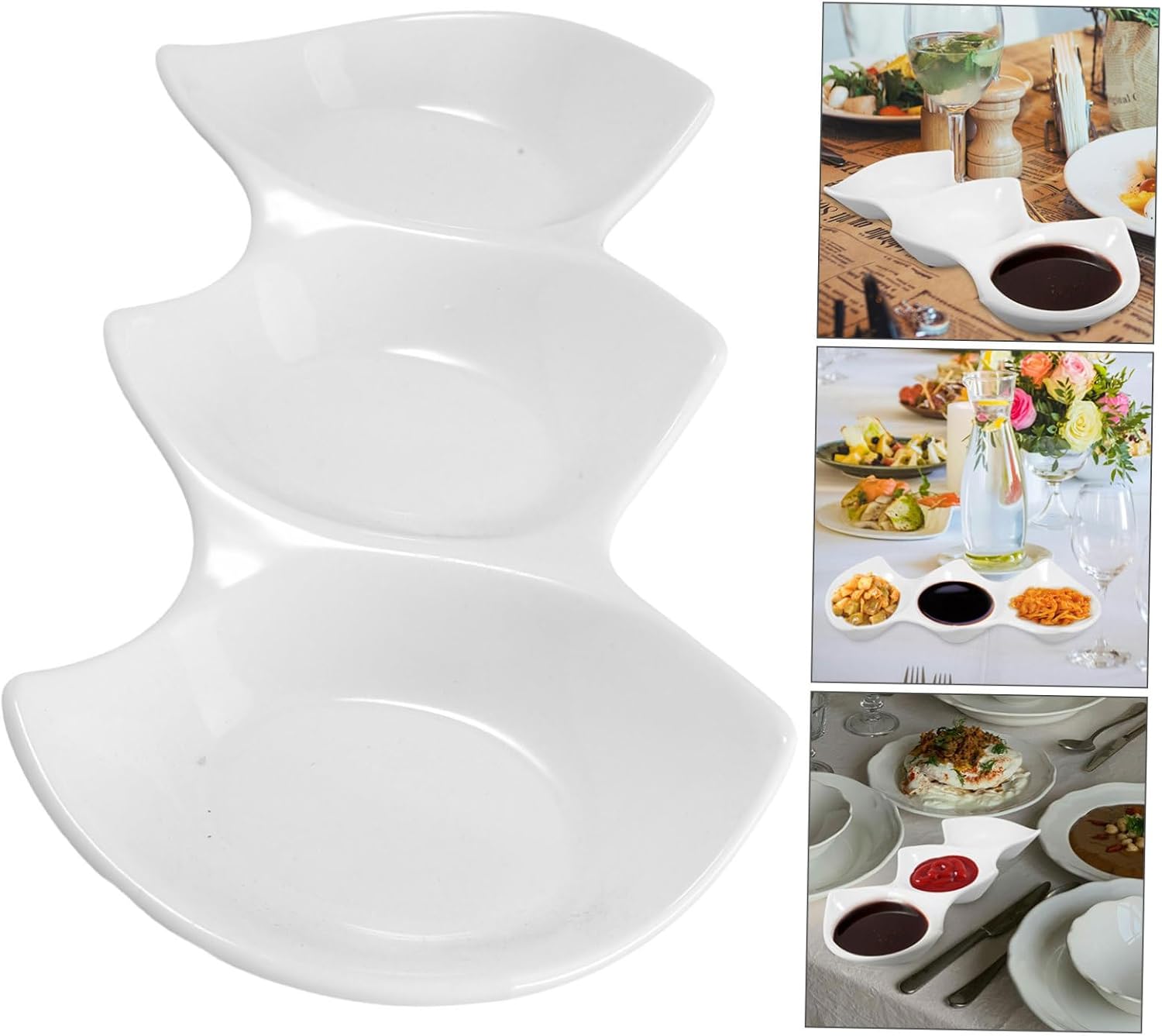 Mikinona 3pc Ceramic Tapas Bowls Multi-use Sauce Dipping Plates for Restaurant Home Occasions
