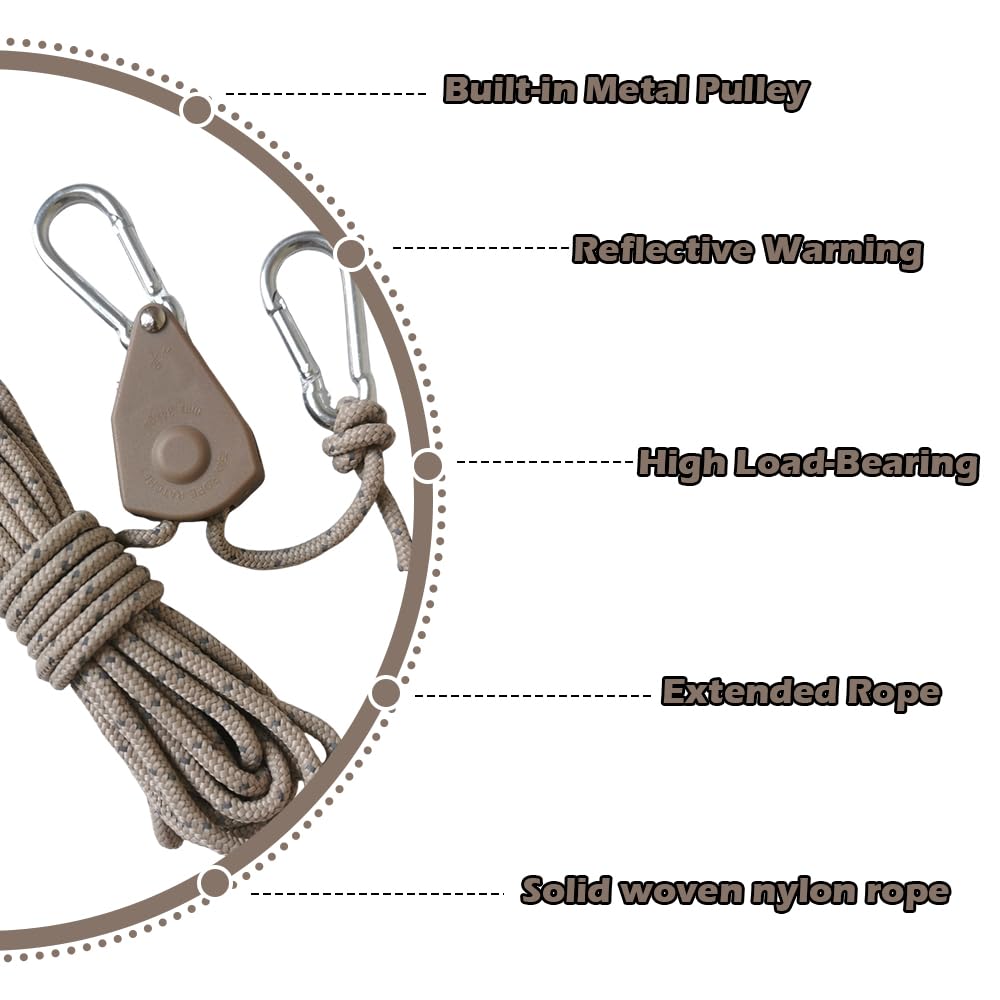 2 Pack 4M Heavy Duty Adjustable Ratchet Rope Hangers, Grow Light Hangers with Metal Snap Hooks & 2 Replacement Hooks - Image 3