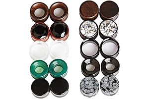 Multi-Stone Double Flare Wood Ear Tunnels: Adorn Your Ears with Style