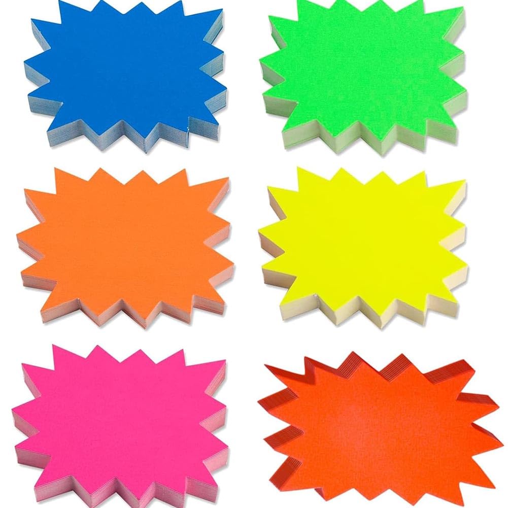 PAIKIUU 6 Colors Price Tags for Display 300Pcs Price Stickers 7x9 CM Pricing Labels Cards Burst Paper Signs Coloured Retail Store Price Label Sale Supplies Tags