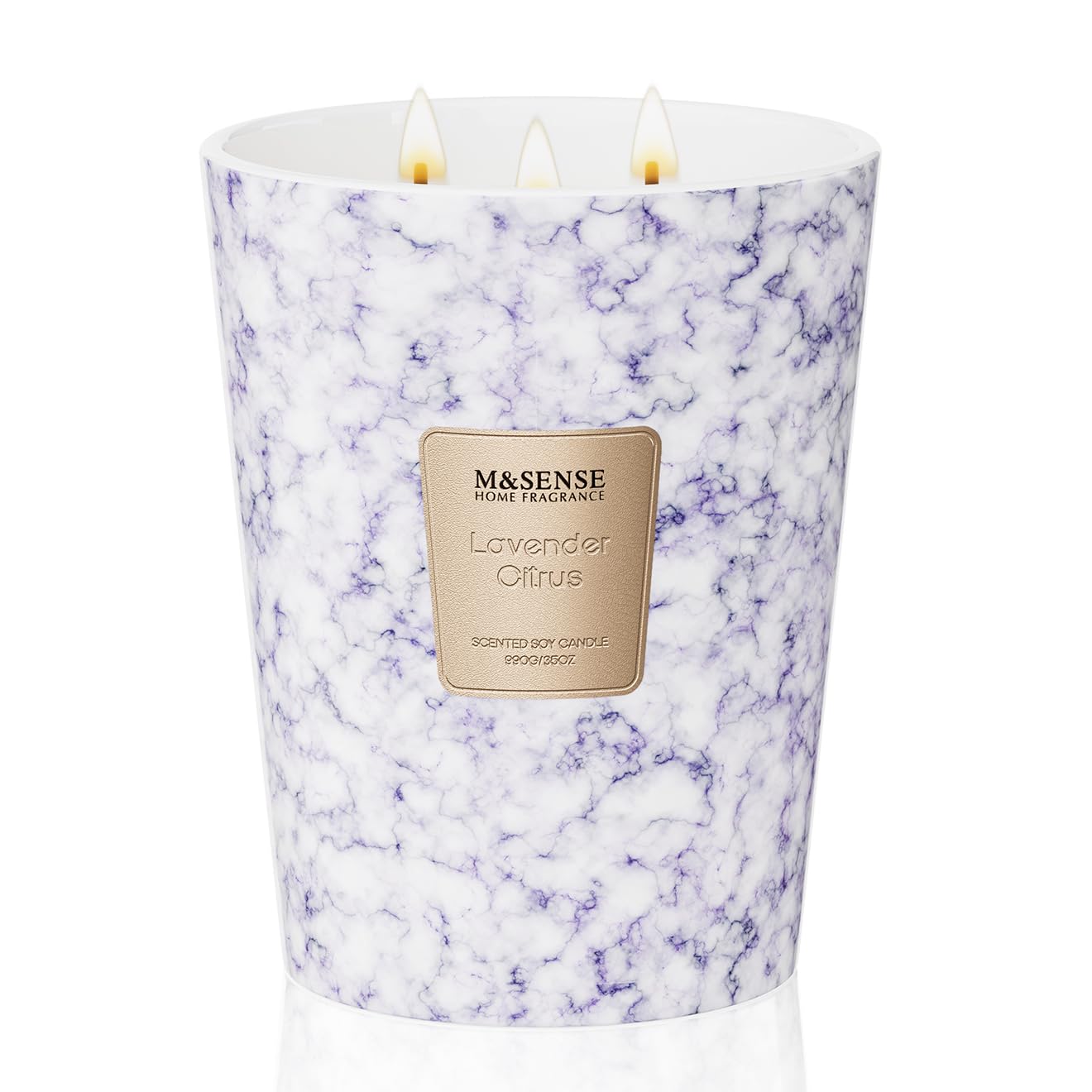M&SENSE Bougie parfumée 990g|Lavande Agrumes|150h de combustion & 3 mèches|Bougie Decorative naturelles en cire de soja|Aromathérapie relaxante|Cadeau pour femme & homme,Modern Marble Jar