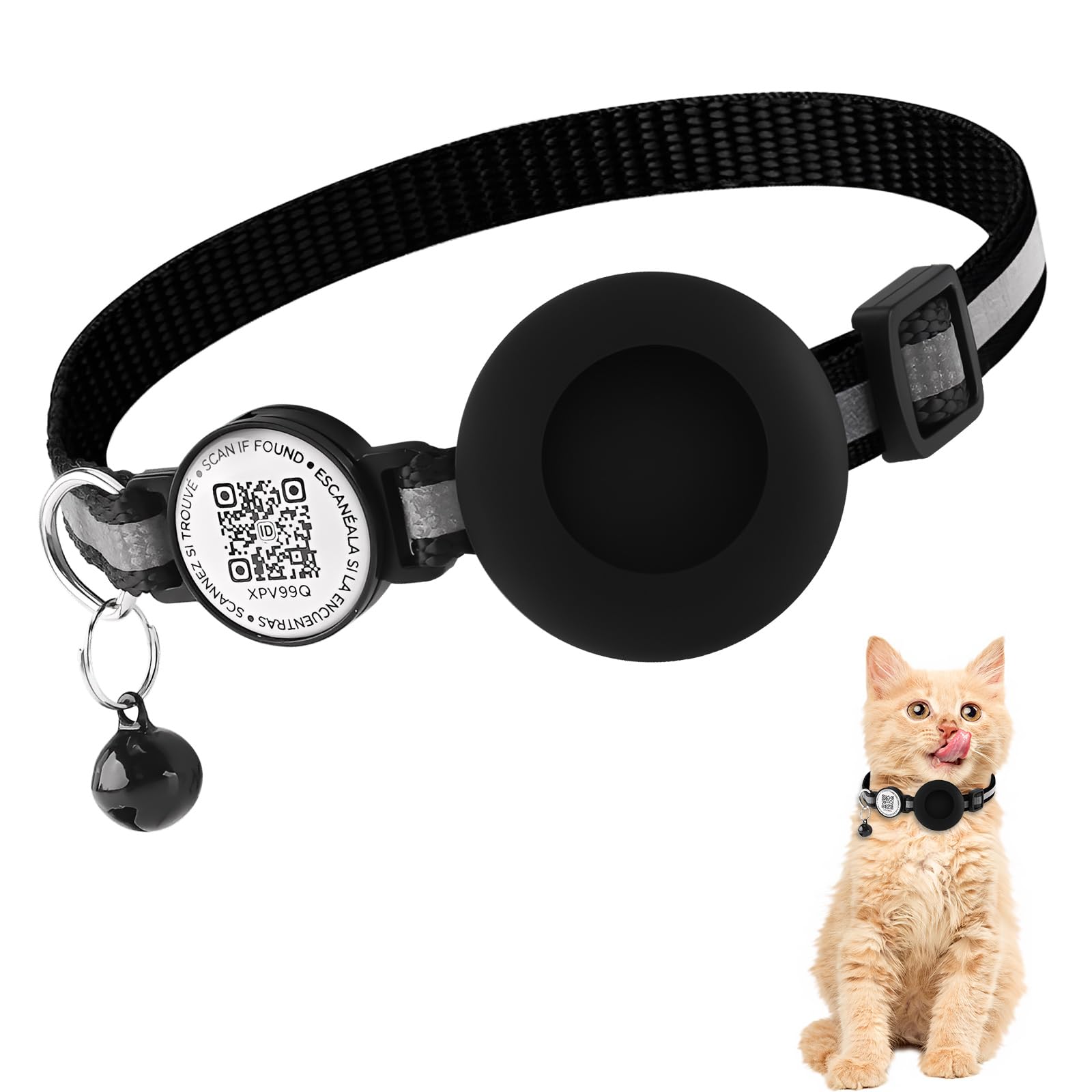 Collar Gato, Collar Reflectante Antiahogo para Gatos con Campanas, Protectora para Airtag, Apto para Gatos de Todos Los Tamaños