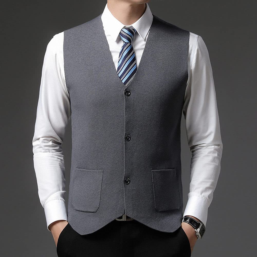 Pullunder Für Herren,Herren Strickpullover Weste Lässig Einfarbig Dunkelgrau V-Ausschnitt Ärmellos Knöpfe Strickjacke Weste Classic Business Slim Strickweste Herbststrick Tanktops Mit Tasche