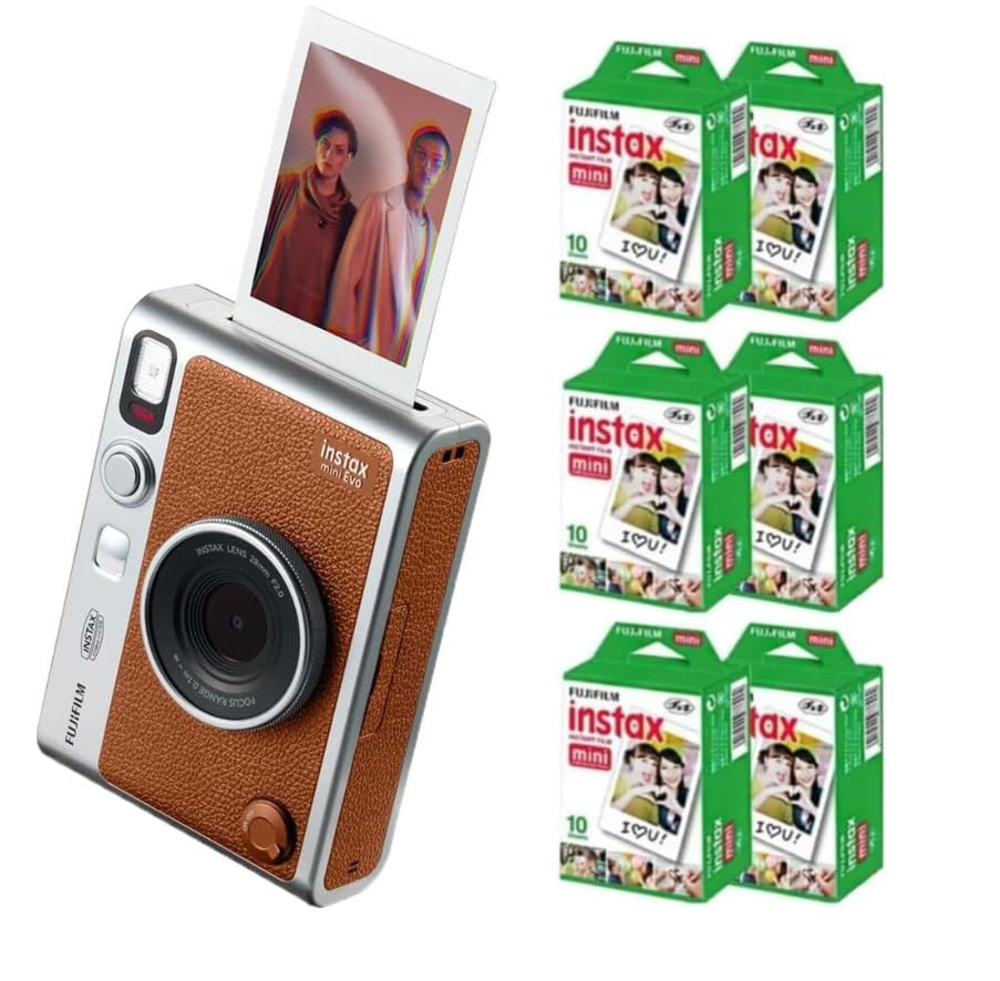Image of Fujifilm Instax Mini EVO Instant Camera (Brown + Extra Film (60 Sheets))