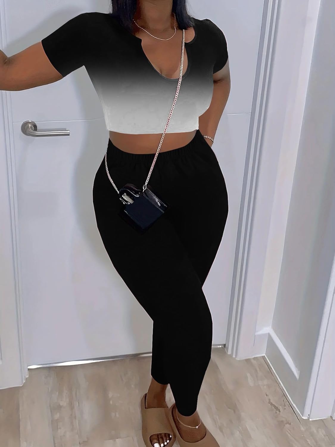 Nimsruc 2 Piece Sets For Women Sexy Casual Workout Crop Short Sleeve Long pants Leggings Sets Summer Active Wear - Image 4