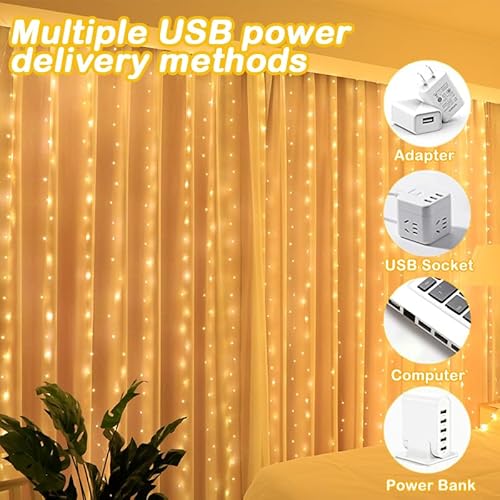 Kimuwote 1 x 1 m 100 LED USB Indoor Christmas Light Curtain Fairy Lights for Christmas, Wedding, Birthday, Window (Warm White) - Image 3
