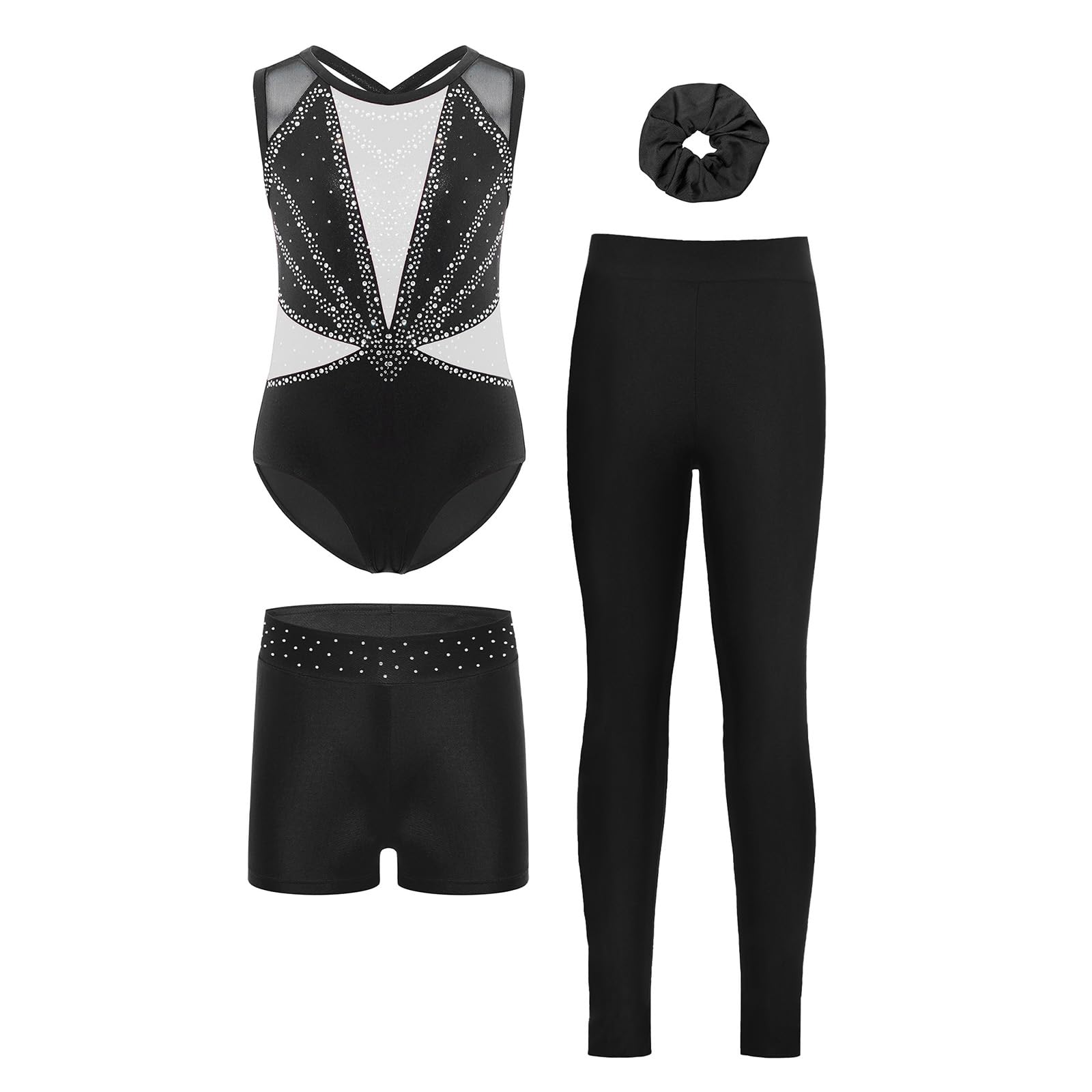 YiZYiF Bambini Body Bambina Con Leggings E Pantaloncini Set Leotard Ginnastica Pezzi Bambine Body Ginnastica Con Pantaloncini Ritmica Danza