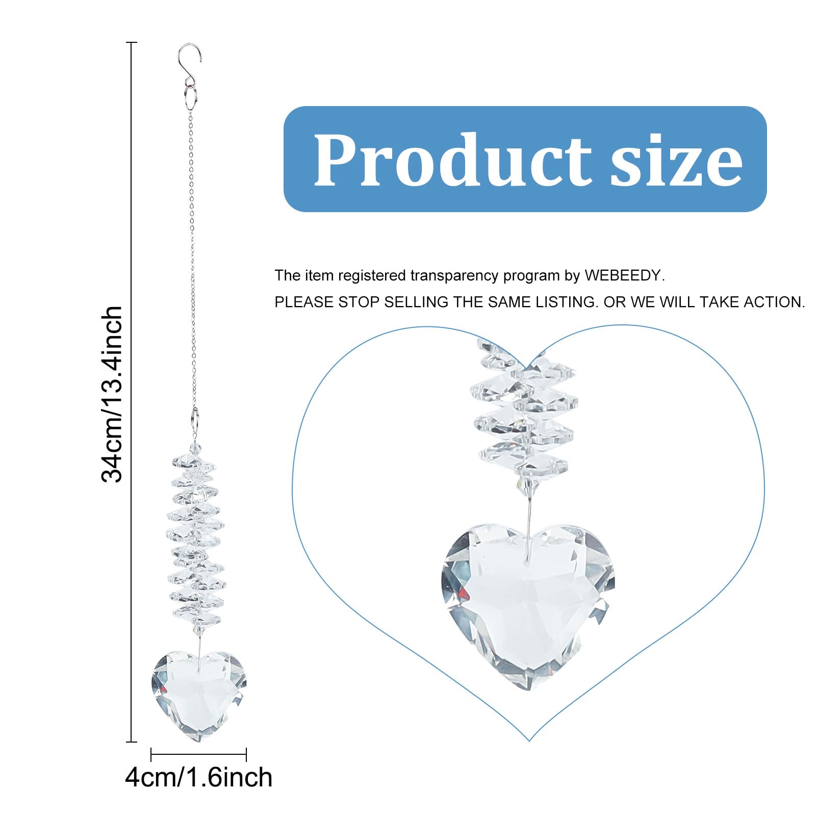 2 Acchiappasole A Forma Di Cuore In Vetro - Prismi Per Creare Arcobaleni In Casa E Giardino - Foto 3