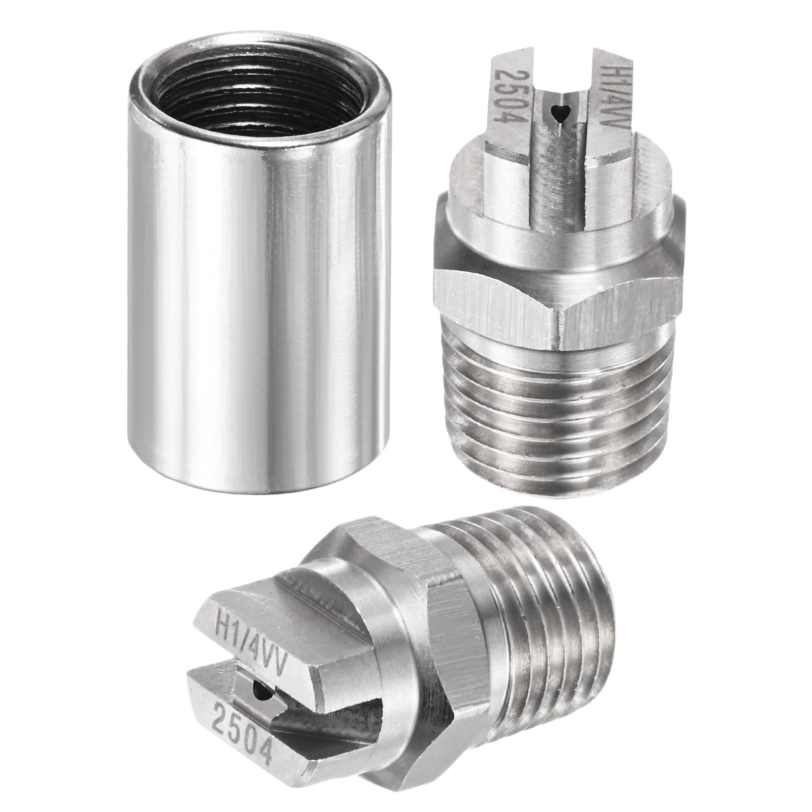 TIXIPEM 1/4" BSP Male 25 Degree Flat Fan Spray Tip [1SET] - High Pressure Washer Spray Nozzle with 1/4" BSP Female Pipe Fitting Used for Water Guns - [Stainless Steel-1.3MM]