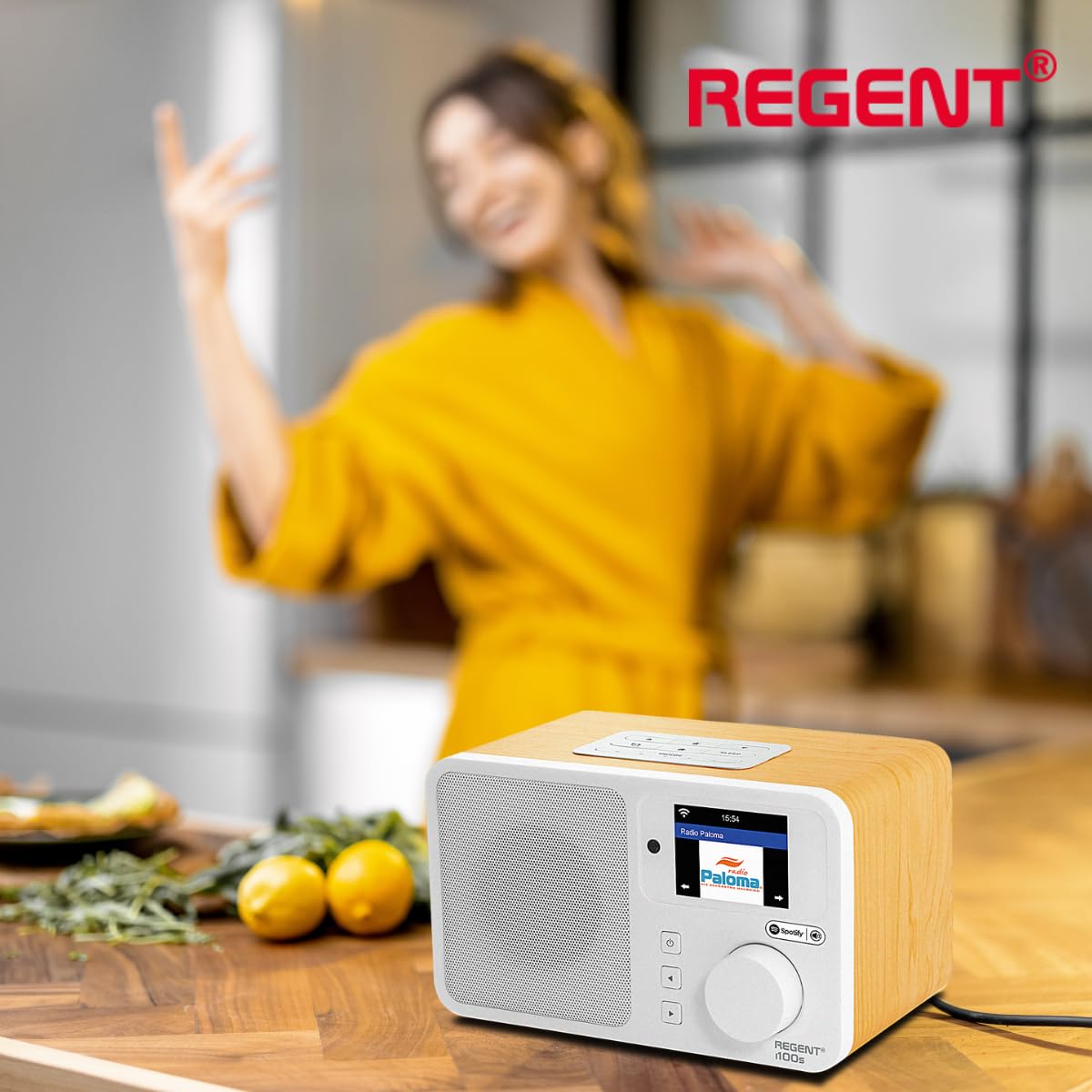 REGENT i100s radio internetowe ze SPOTIFY Connect WI-FI wifi Radio cyfrowe radio kuchenne Bluetooth głośnik alarm budzik Minutnik drzemki LCD Color display (White