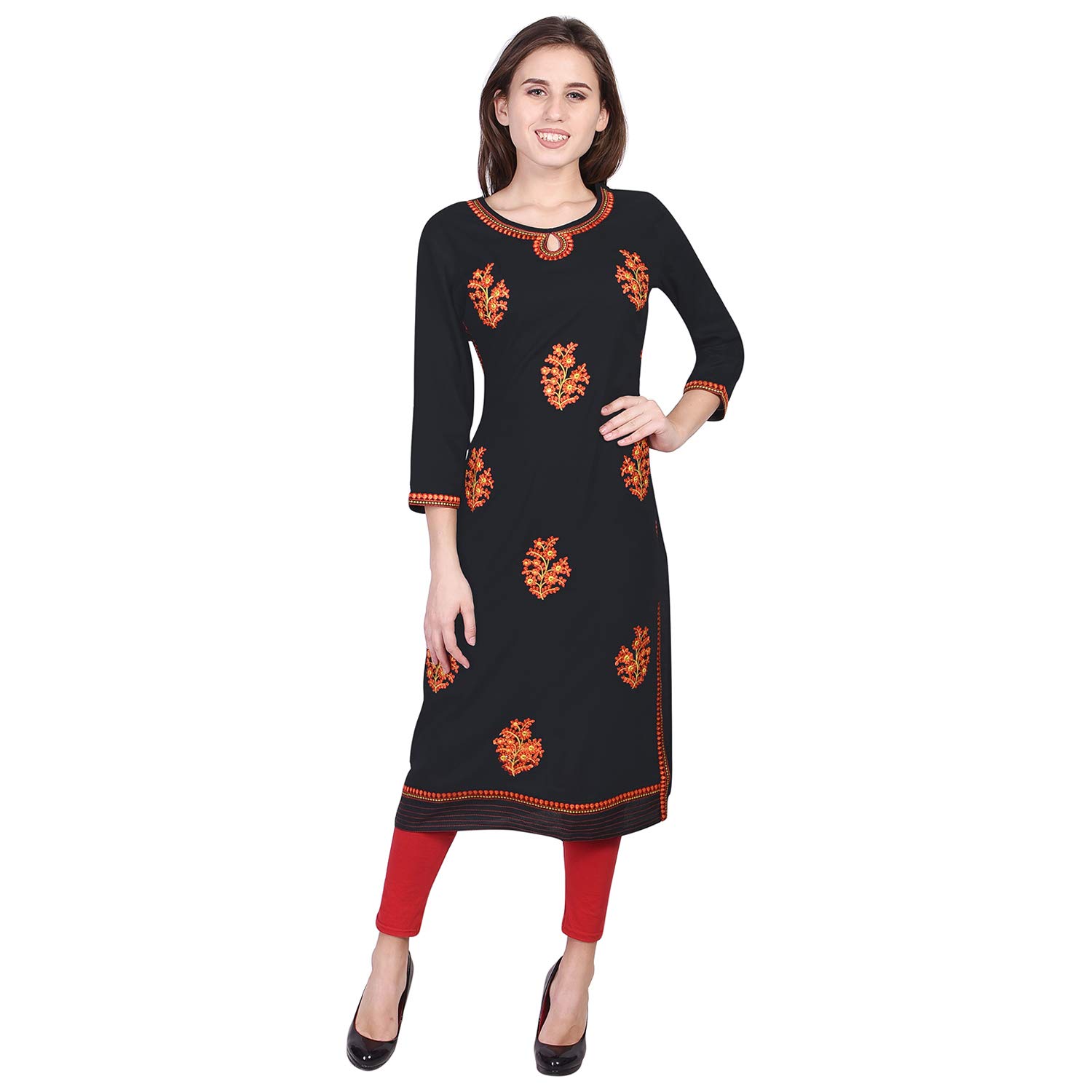 Vihaan Impex Rayon Straight Floral Printed Kurti for Women Embroidery Tunic Tops Dress