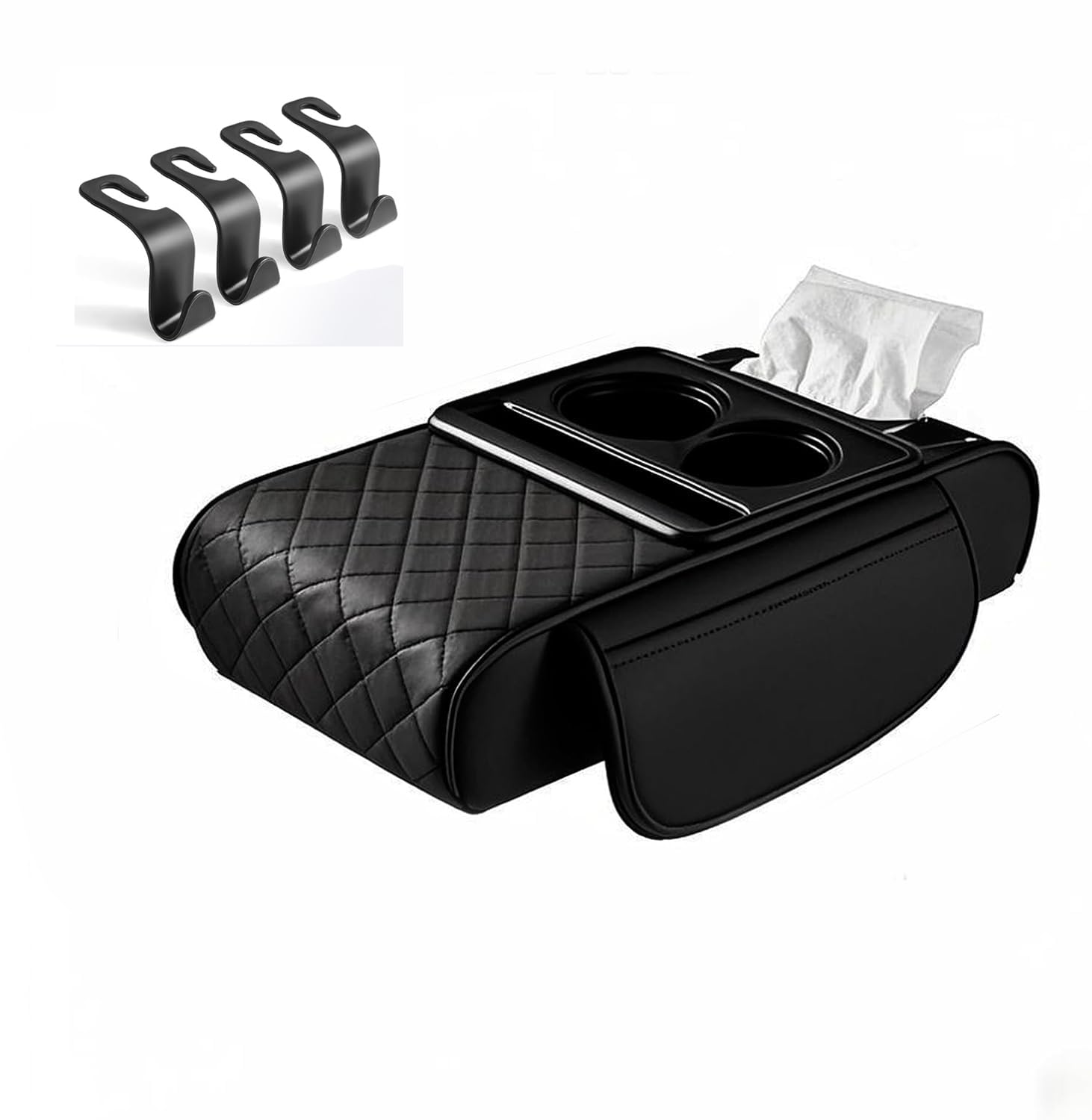 R-timer Car Armrest Cushion for Seat Tarraco 2018, Middle Console Box Pad Leather Organiser with Cup Holder Tissue Dispenser Black