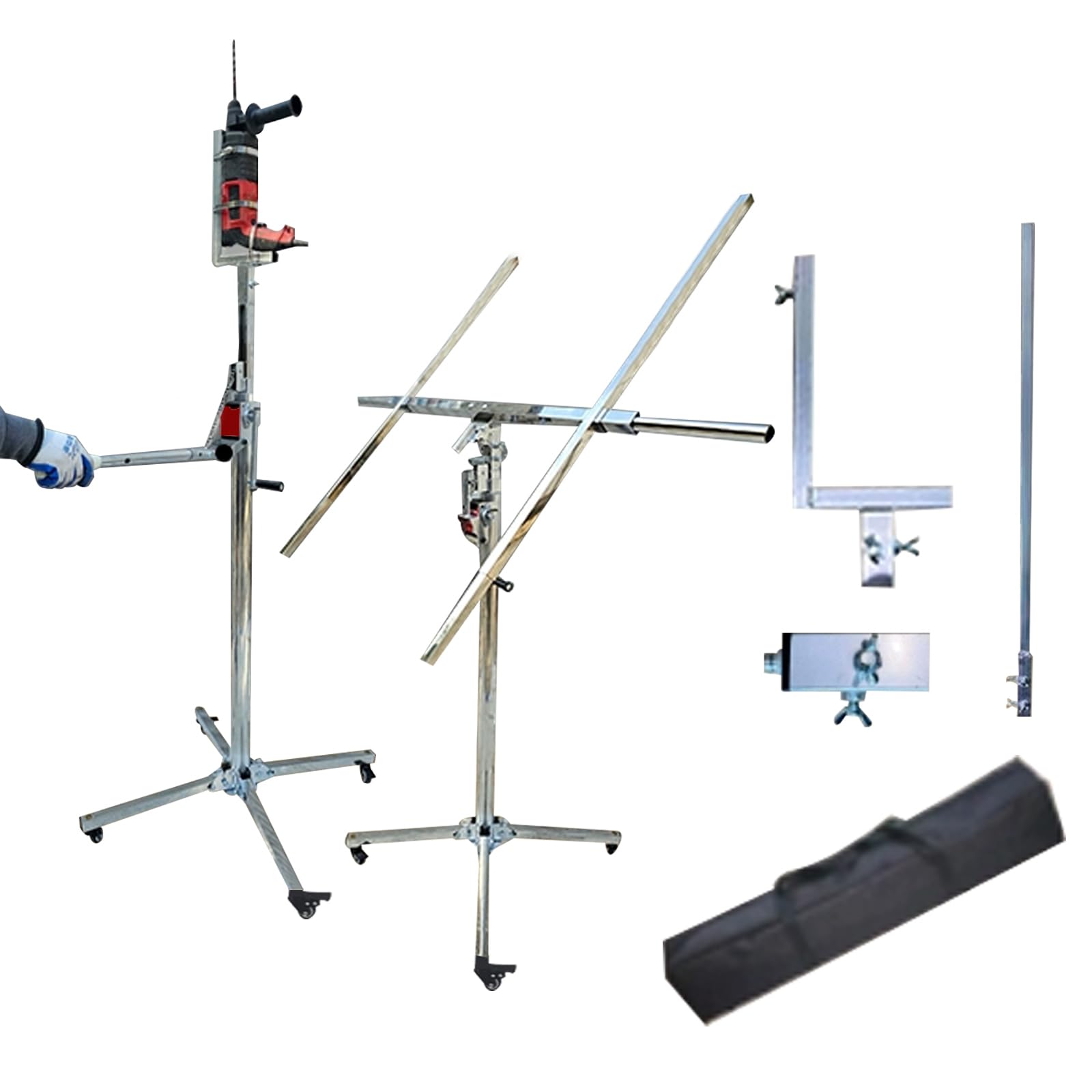 Multifunctional Lift Gypsum Board Crane Auxiliary Stand For Drilling And Leveling Equipment With Storage Bag And 1.2m Extension Pole(Size:3.7m)