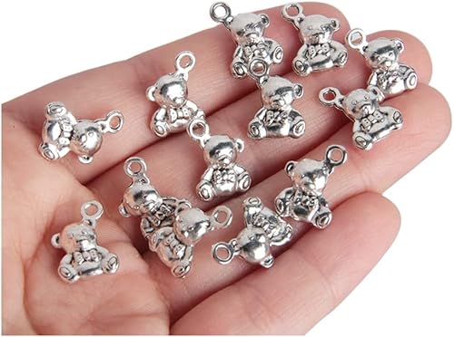 Wixine 100 dijes de oso chapado en plata envejecida de 057 x 057 pulgadas para bricolaje