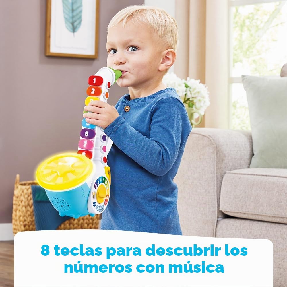 VTech Lumi - Saxofón mágico, Instrumento Musical de Jazz para niños, saxofón Interactivo con 8 Teclas Coloridas, 4 Canciones Infantiles, a Partir de 2 años