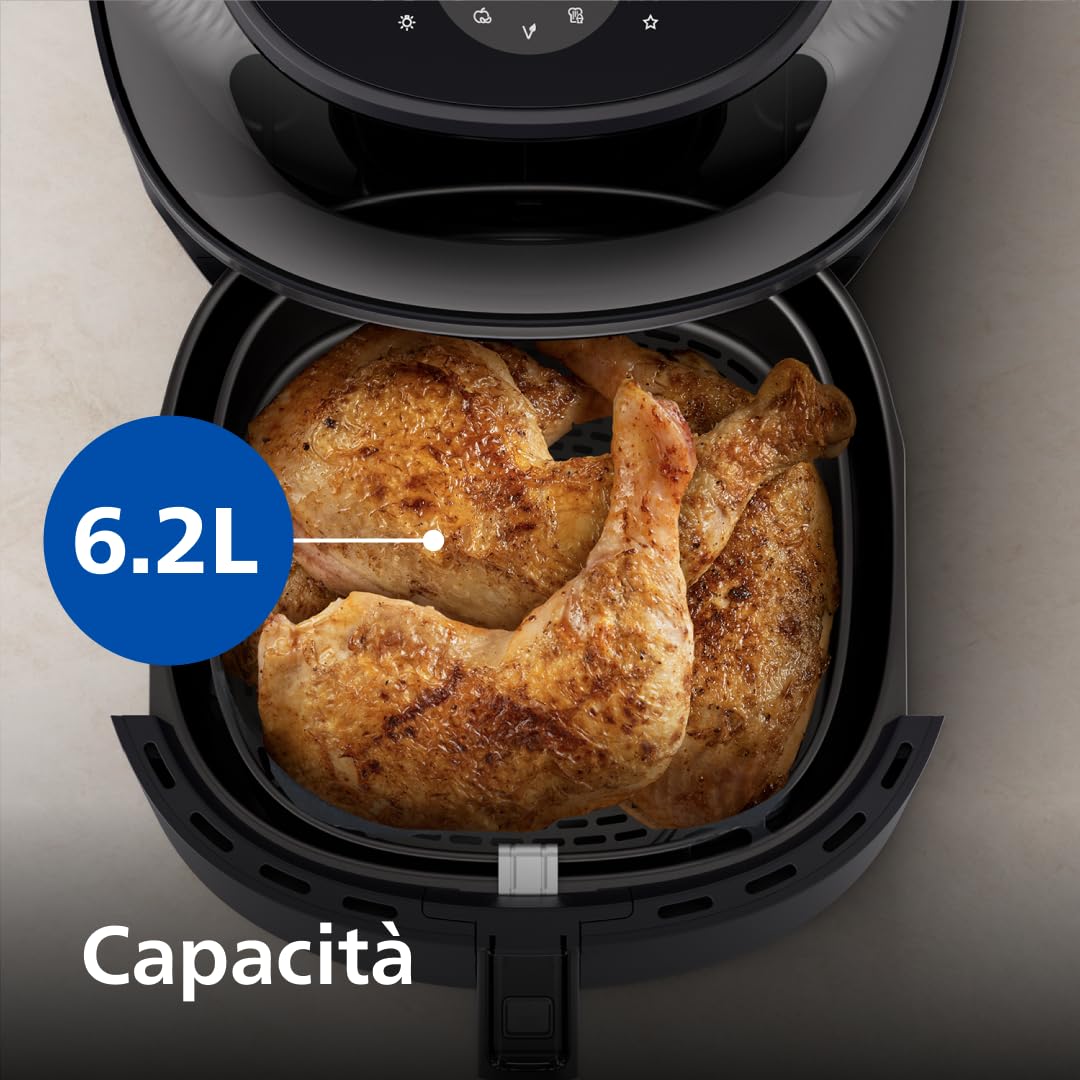 Philips Airfryer Serie 3000 6.2L, Finestra di Cottura, Friggitrice ad aria 16-in-1, Tecnologia RapidAir Plus, Rimozione Grassi, App Ricette HomeID, Facile da Pulire (NA330/00)