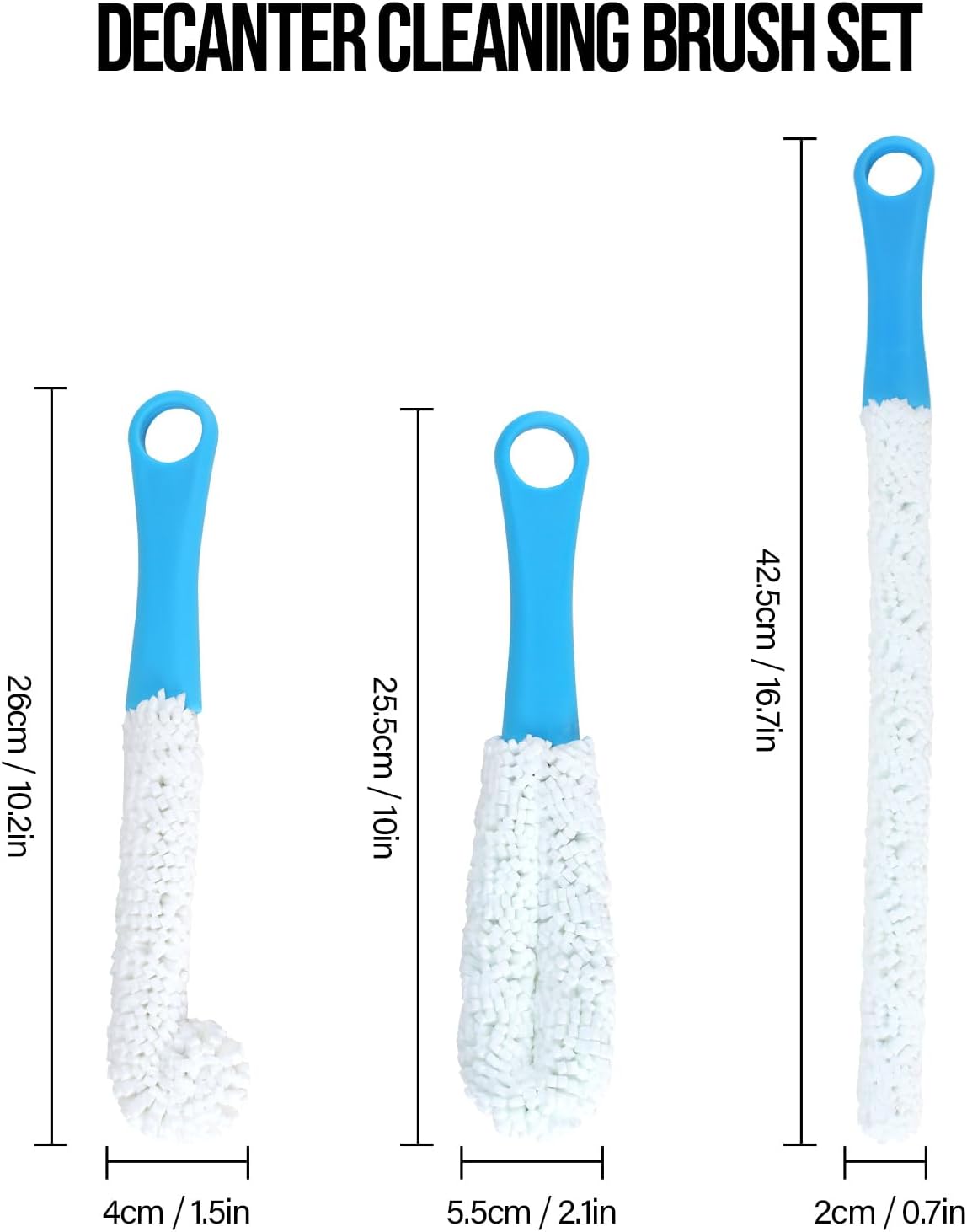 3 Pieces Decanter Cleaning Brush Flexible Bottle Scourer Household Cleaning Tools for Wine Decanters Goblets Glasses Cups (Blue-3 PCS)