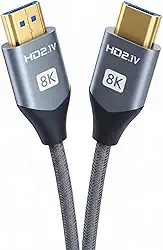 Cabo HDMI 2.1 8K 2m Ultra Rápido 48Gbps | HDR10 eARC VRR | Compatível com TV 4K, Monitor Gamer, Projetor, PC | Conector Banhado a Ouro e Cabo Reforçado