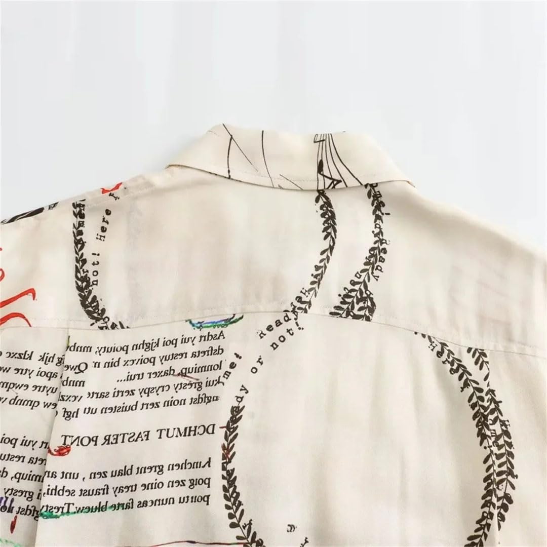 Primavera Donne Retro Loose Graffiti Stampa Polo Colletto Manica Lunga Camicia