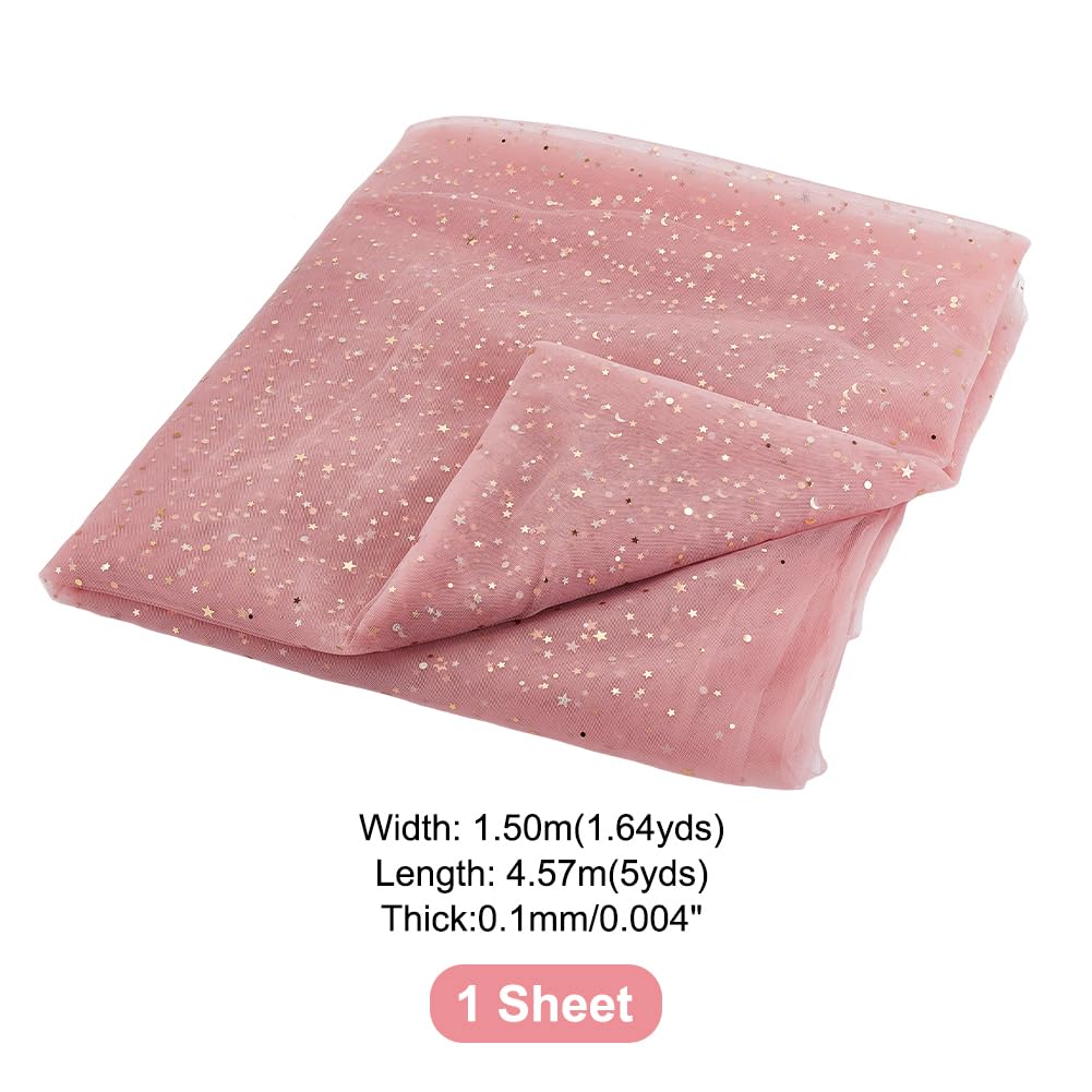 AHANDMAKER 59" x 5 Yards Pink Glitter Tulle Fabric Rolls, Pink Star Moon Sequin Tulle Netting Fabric - Image 2