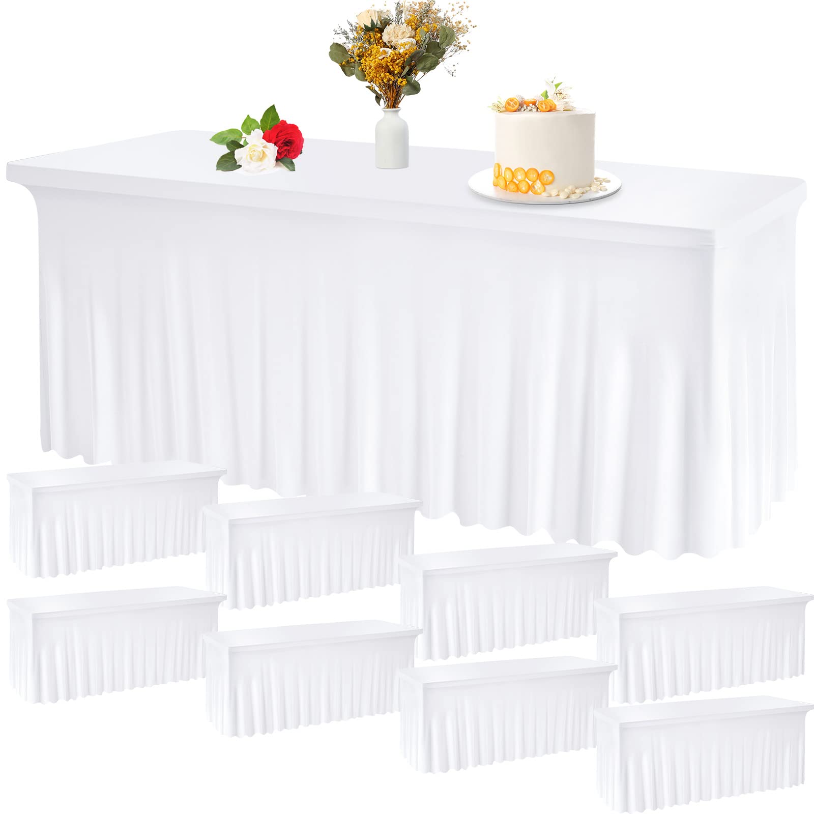 9 Pieces Spandex Table Skirts for Rectangle Tables 6ft 