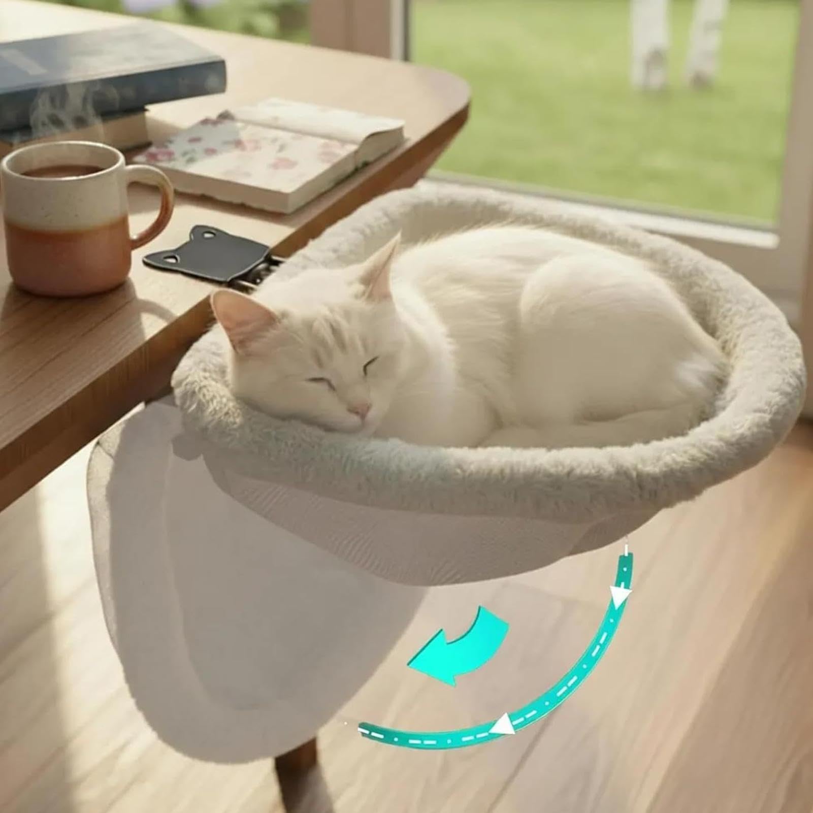 Cama De Escritorio Para Gatos - Càma Pàra Gàtos | Percha Paŗa Gaŧos, Camas Plegables (1 Unidad), Suave Piel Sintética Dè Conejo Con Malla Transpirable, Accesorio D́e Ešcritorio Temático Parä Ahorrar E