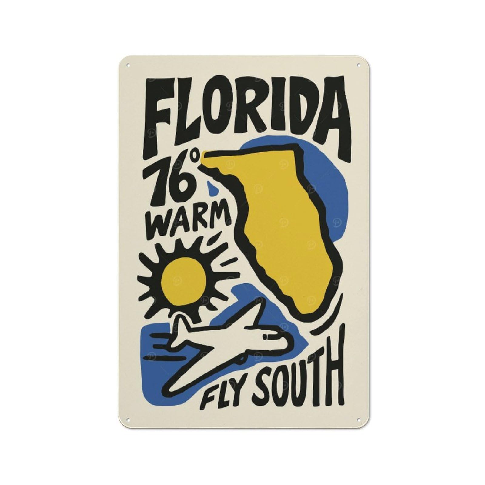 Junmoney Style-23 Tin Wall Plaque 30X20cm With Florida Travel For Studio Or Craft Room, Suited To Studio Decor Lovers