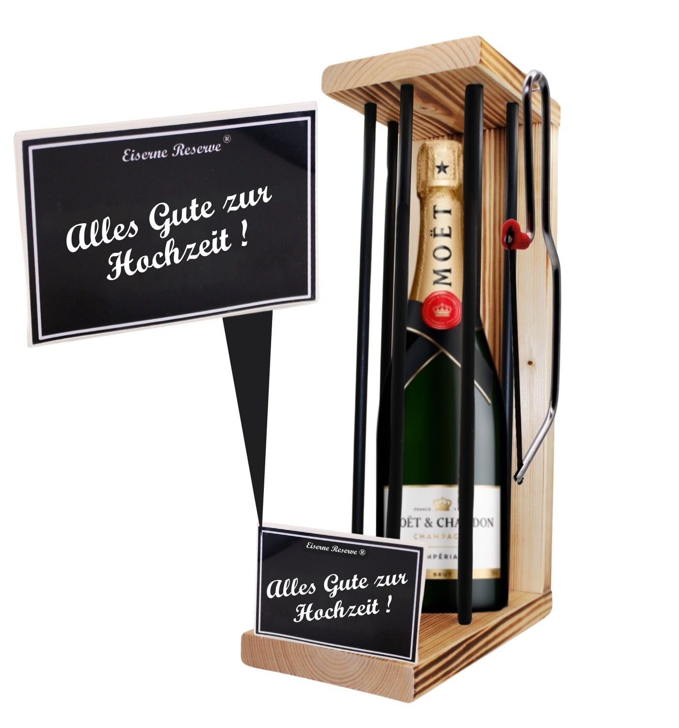 Moet Hochzeitsgeschenk für Brautpaar - Hochzeit Geschenk Eiserne Reserve Black Edition incl. Notsäge Text s/w Alles Gute zur Hochzeit Champagner (1 x 0.75 l)