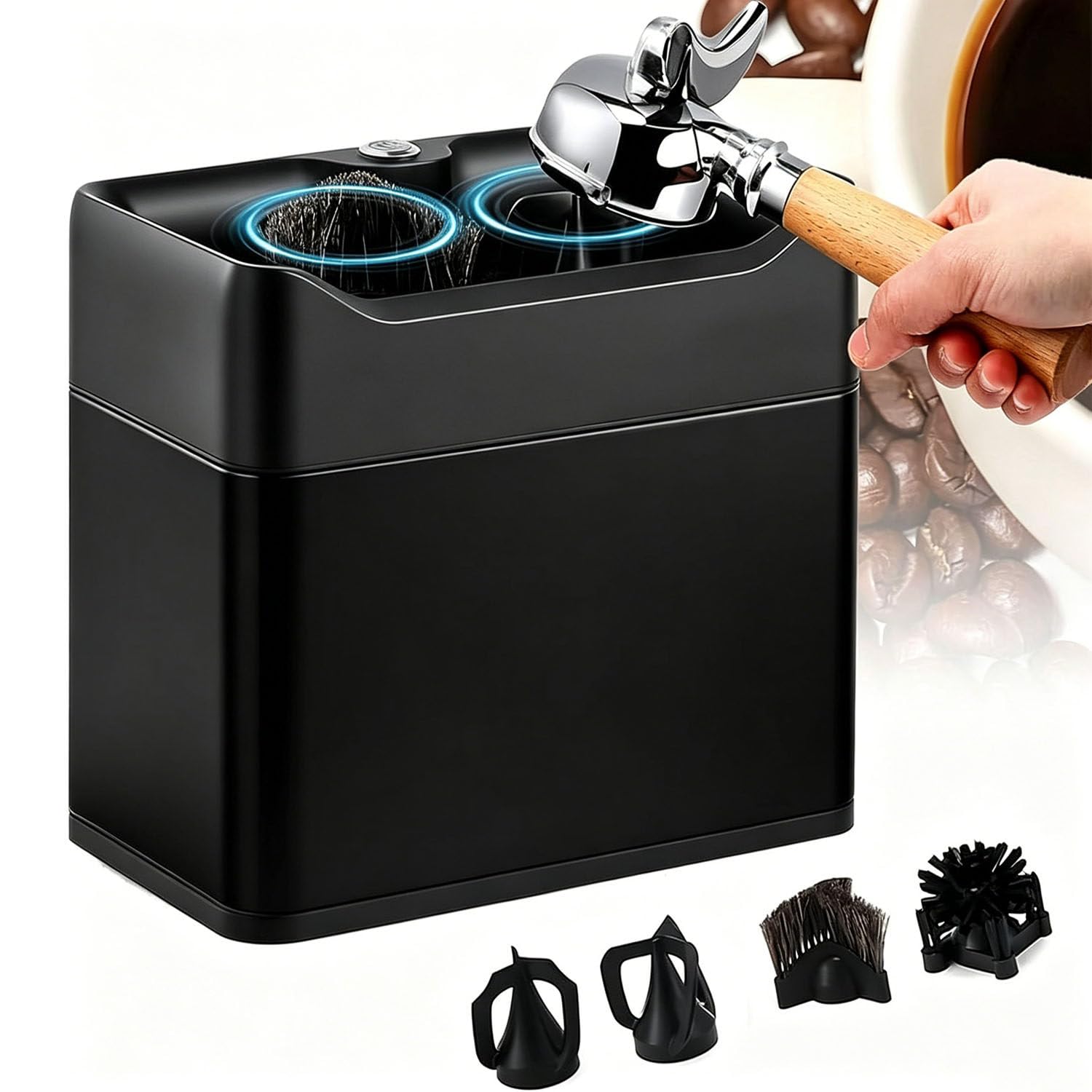 Electric Portafilter Cleaning Machine 2 Scrapers for 58mm Baskets Black