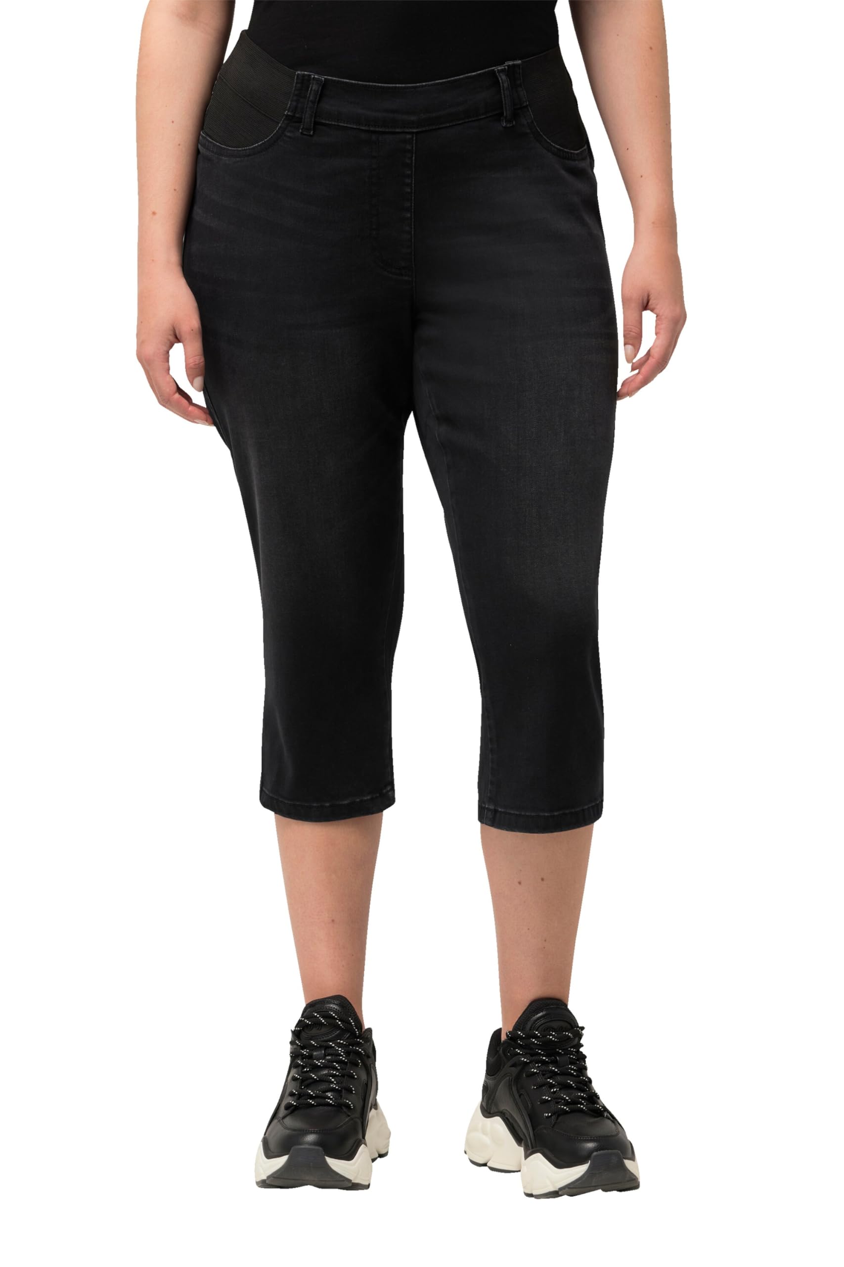 Ulla Popken Damen große Größen Übergrößen Plus Size Capri-Jeans Sienna, schmales Bein, Elastikbund, Stretch Black 60 829650100-60