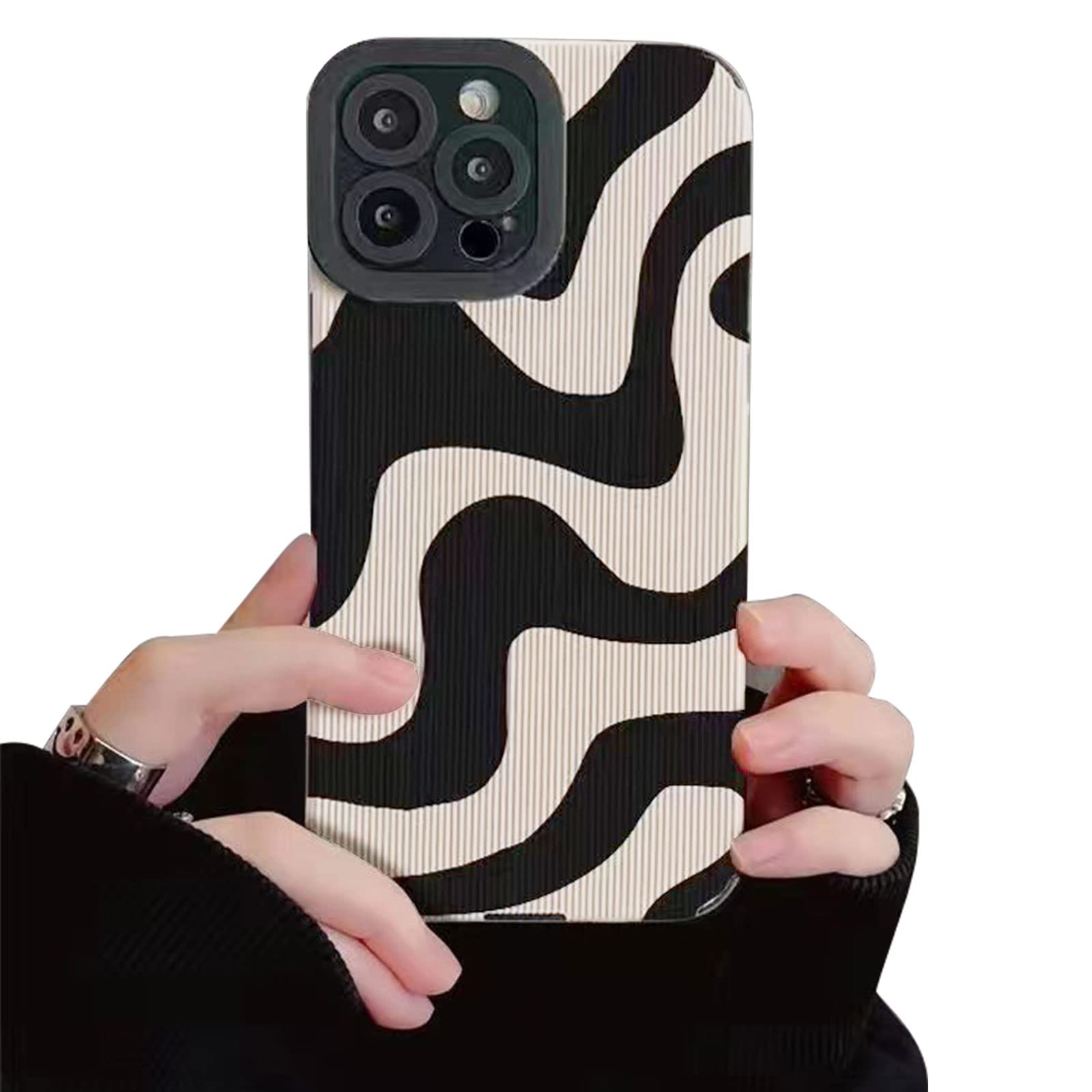 Compatible with iPhone 12 Pro Case Cute Zebra Stripes Pattern for Women Girls Wave Aesthetic Elegant Soft Silicone Protective Case Cover for iPhone 12 Pro Beige