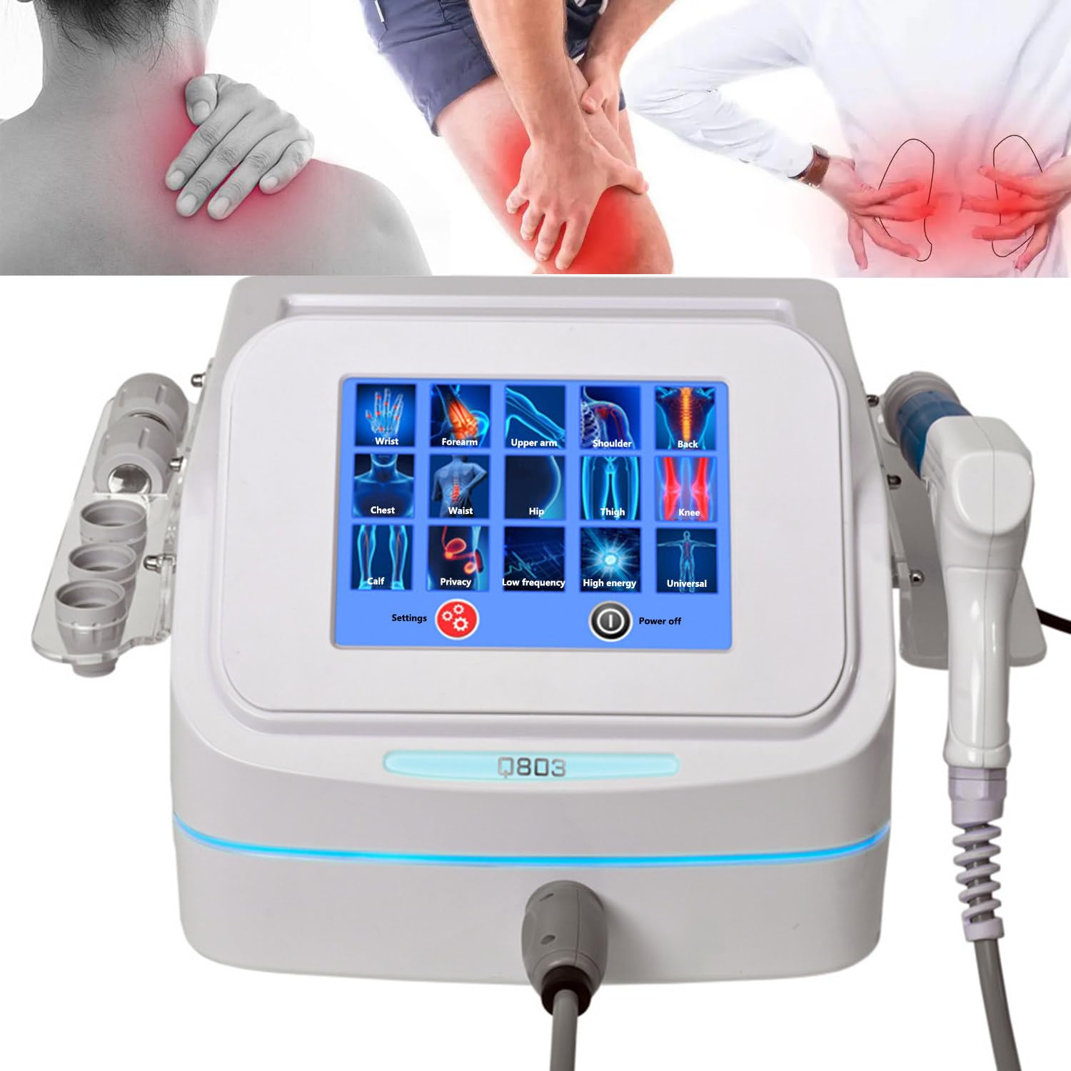New Q803 Shockwave Therapy Device with 5 Massage Heads HD Touch Screen 15 Modes 10 Language Settings Full