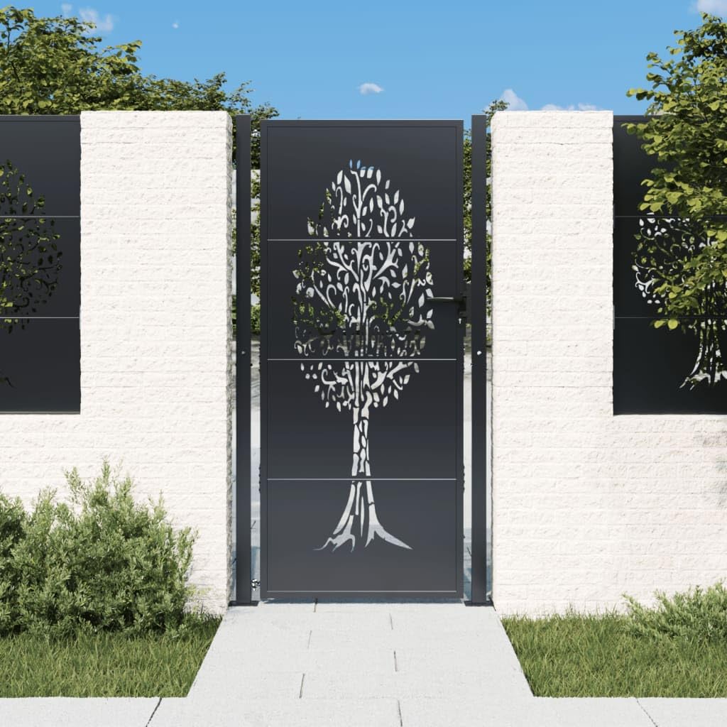 ShGaxin Puerta de jardín Acero Gris Antracita diseño árbol 105x205 cm, Puertas para Jardin, Puertas De Exterior, Valla Jardín, Rejas para Puertas De Entrada