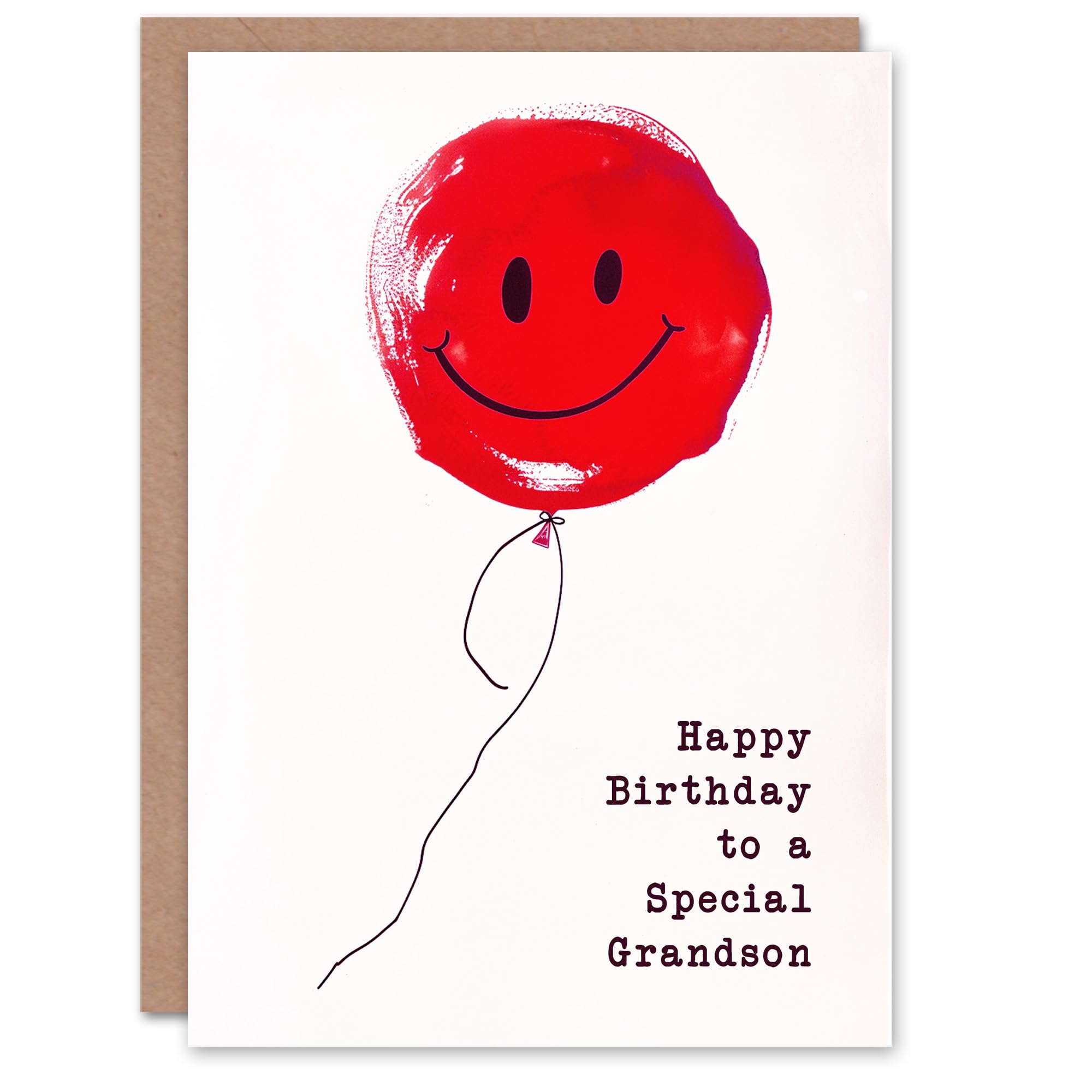 Artery8 Happy Birthday Card to a Special Grandson Simple Smiley Face Red Balloon Fun