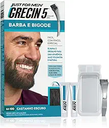 Just For Men Grecin 5 Color Gel, Barba e Bigode, Tonalizante que Elimina o Grisalho, Aparência Natural, Cor M100, Castanho Escuro, 28g