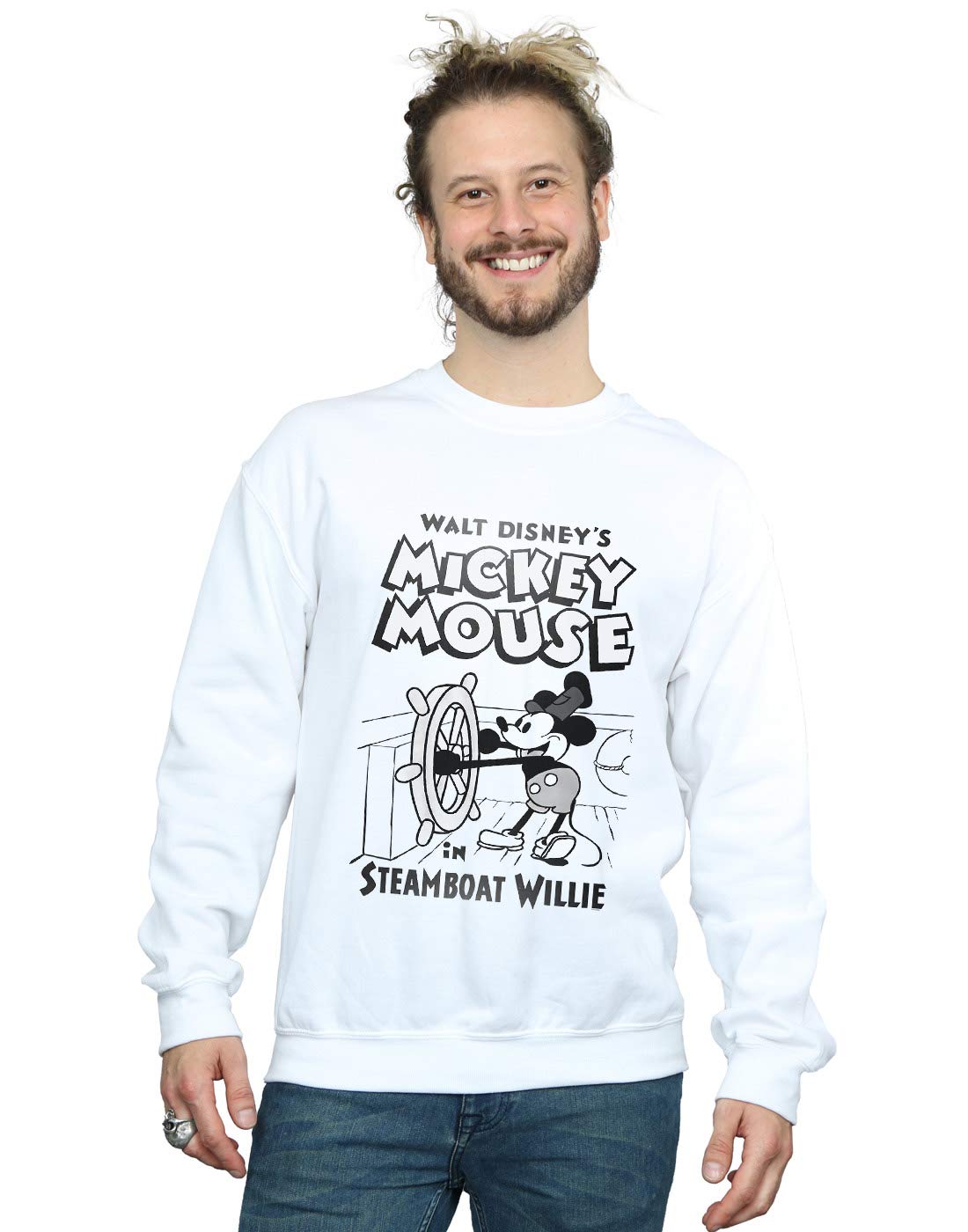 Disney Men's Mickey Mouse Steamboat Willie Sweatshirt White Large