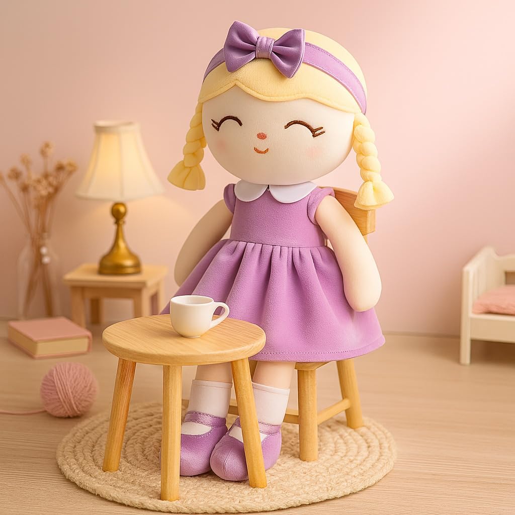 Soft Baby Doll Toys (16'') Baby Rag Doll for Girls Birthday Gift Cute Plush Toys Gift for Toddler Girls Kids (Purple) - Image 7