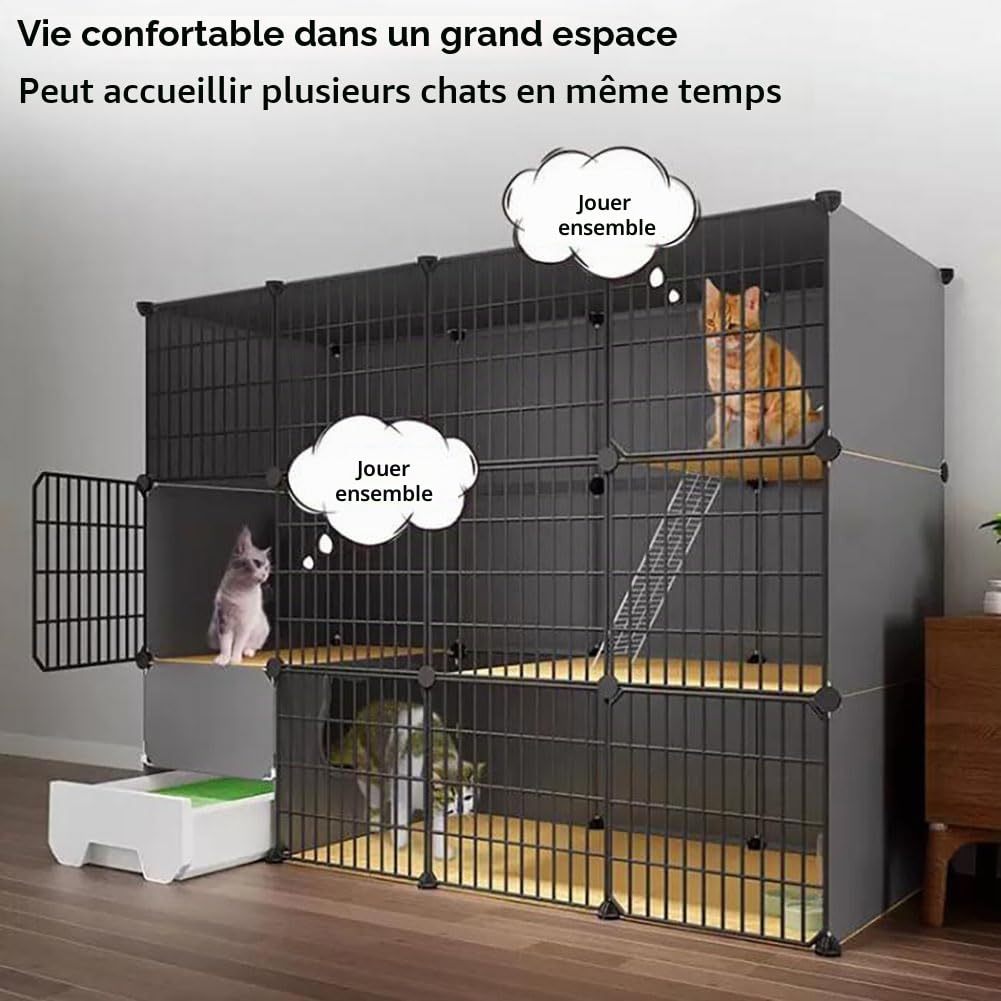 DIY Petit Animal Cage pour Animaux, Enclos Chat Balcon Metal, Clôture Pliable pour Lapins, Cochons d'Inde, Chiots, Chat, Furet - Extérieur/Interieur, Blanc, 75x49x111cm