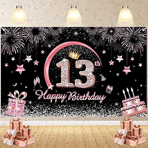 LECONCES 13th Rose Gold Birthday Party Decorations for Girls, Happy 13th Birthday Backdrop and Door Banner Decorations, 13 Years Old Birthday Party Supplies Fabric Banner for Birthday Anniversary Cover