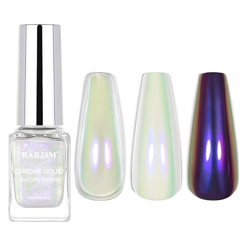 RARJSM Esmalte de uñas de cromo líquido, perla púrpura aurora, polvo líquido metálico camaleón, efecto espejo de secado rápido, polvo de uñas