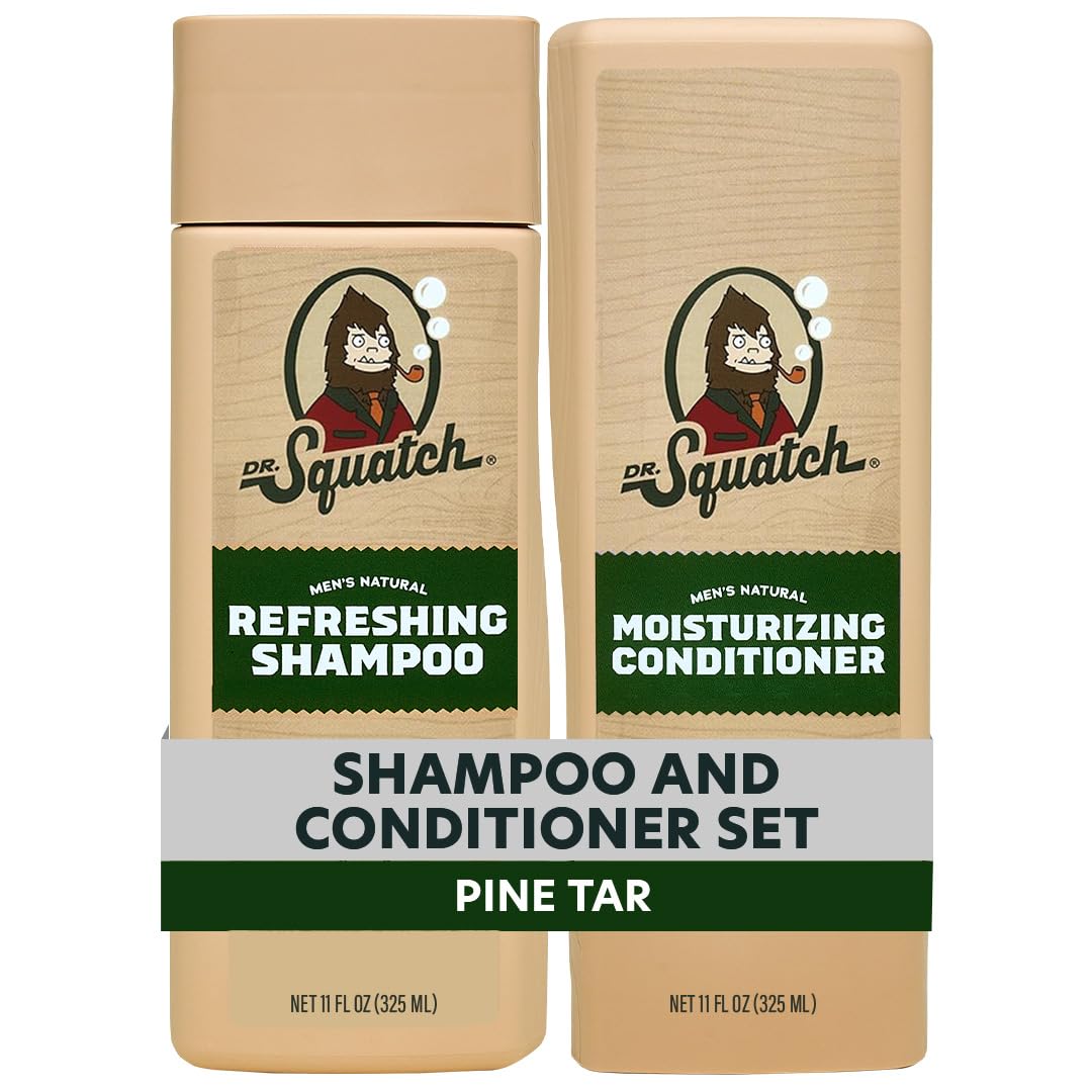 Dr. Squatch Natural Men's Shampoo and Conditioner Set - Healthy, Full Looking Hair - Pine Tar Natural Shampoo and Conditioner for Men (11 fl oz, 2-