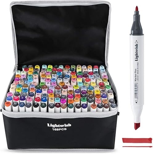 Marcadores de arte de 168 colores marcadores de alcohol de doble punta con licuadora incolora marcadores de dibujo permanentes para colorear y