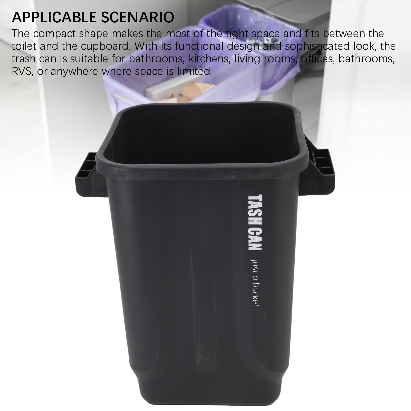 Cubo de Basura de Cocina, Cubo de Basura Compacto que Ahorra Espacio con Asas Resistentes y Diseño Apilable, para Baño, Oficina, Sala de Estar, RV (Negro)