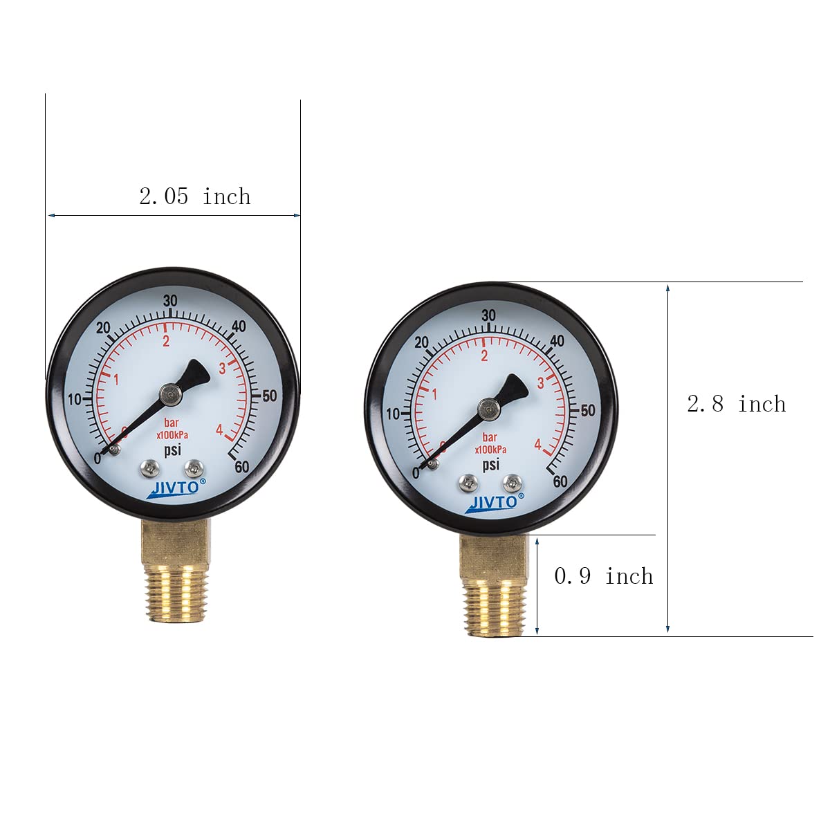 General Dry Pressure Gauge - 2 Inch Dial, 0-60 Psi/bar/kpa, 1/4 NPT Lower Mount, Black Steel Case