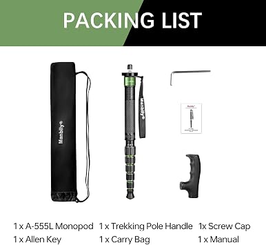 Manbily Camera Monopod Aluminum Portable Compact Lightweight Travel Monopod with Carrying Bag Walking Stick Handle,for DSLR Canon Nikon Sony Video Camcorder (Aluminum, Green&Black)