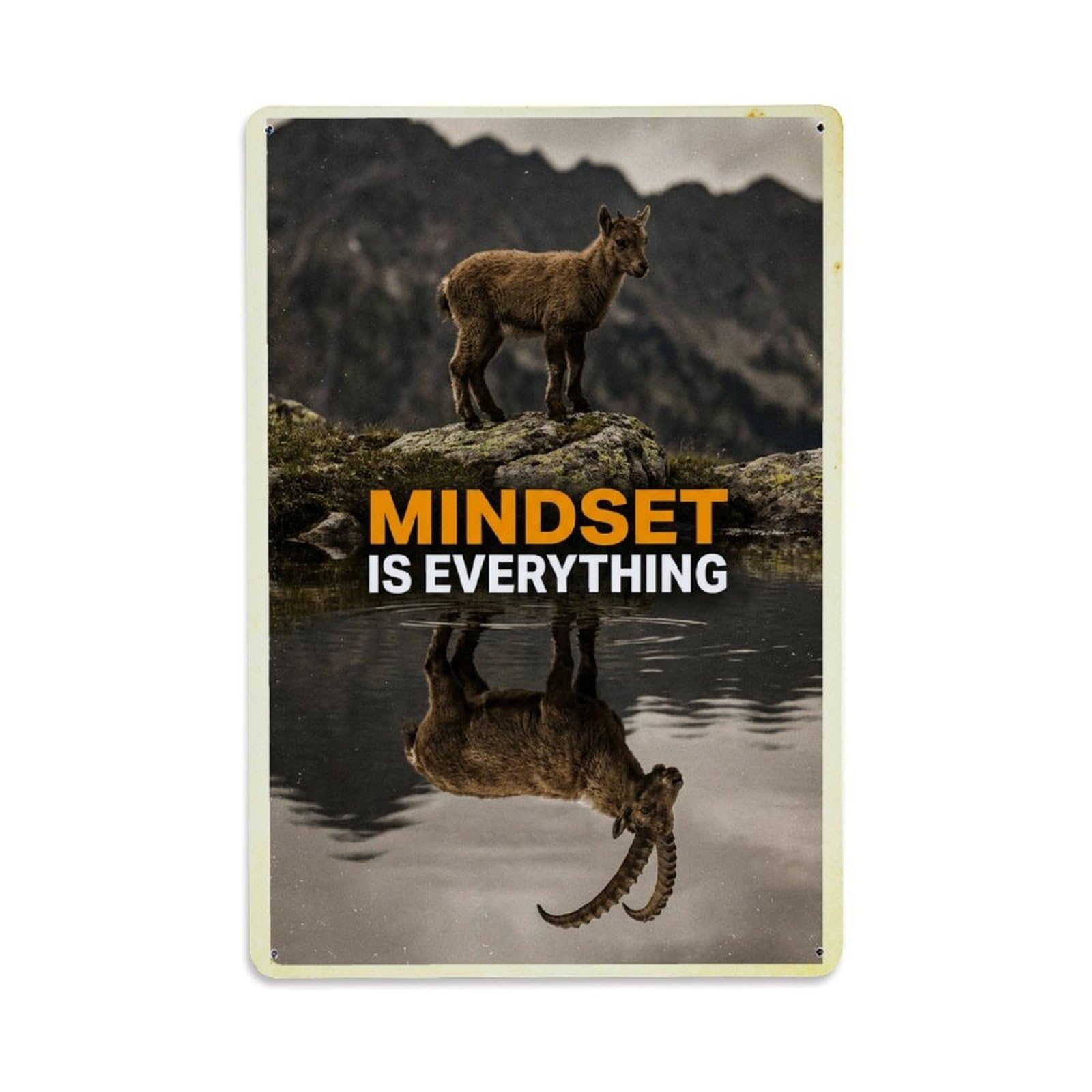 Metal Tin Sign Mindset Is Everything Goat Animal Motivation Quote